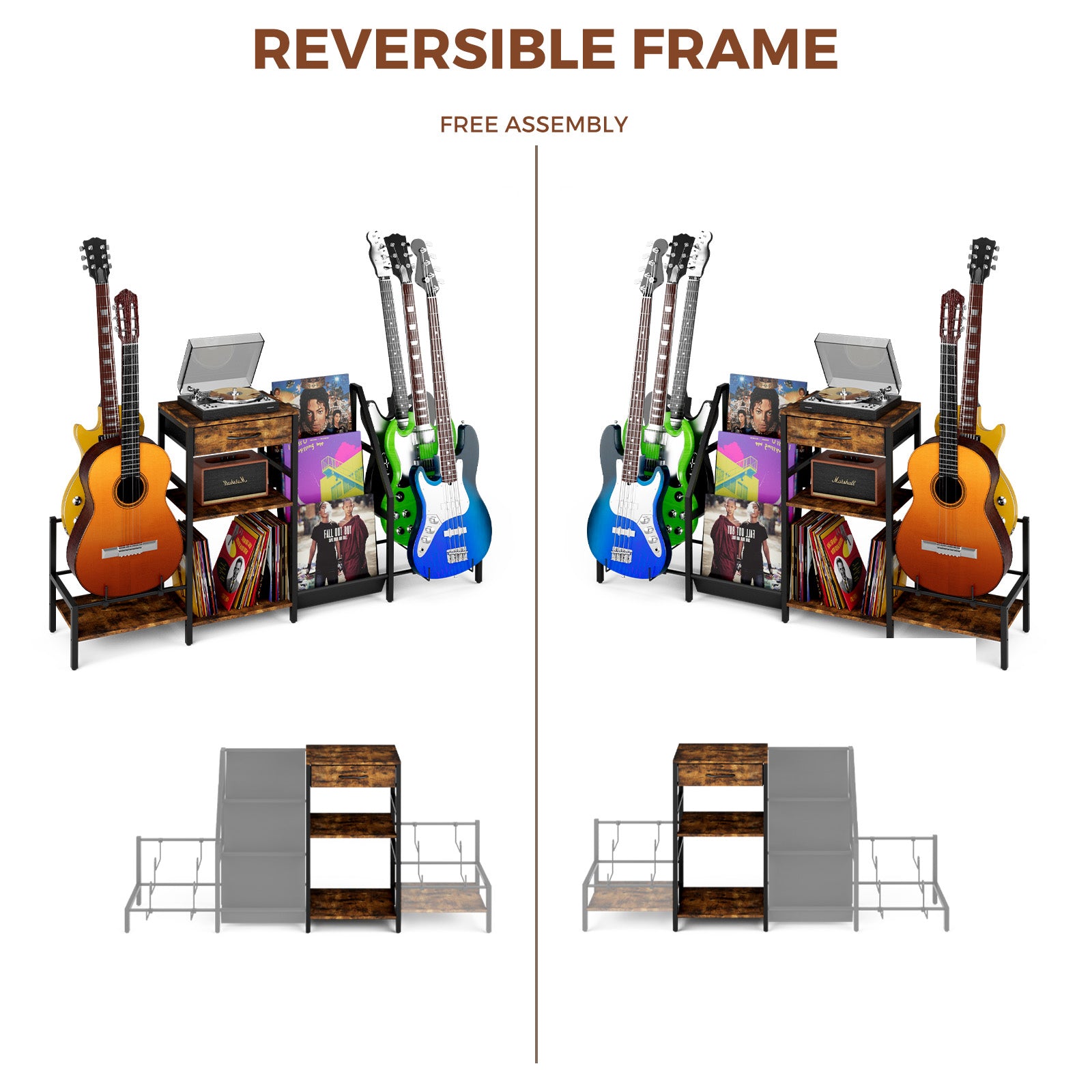 Guitar stand with reversible frame design on a white background
