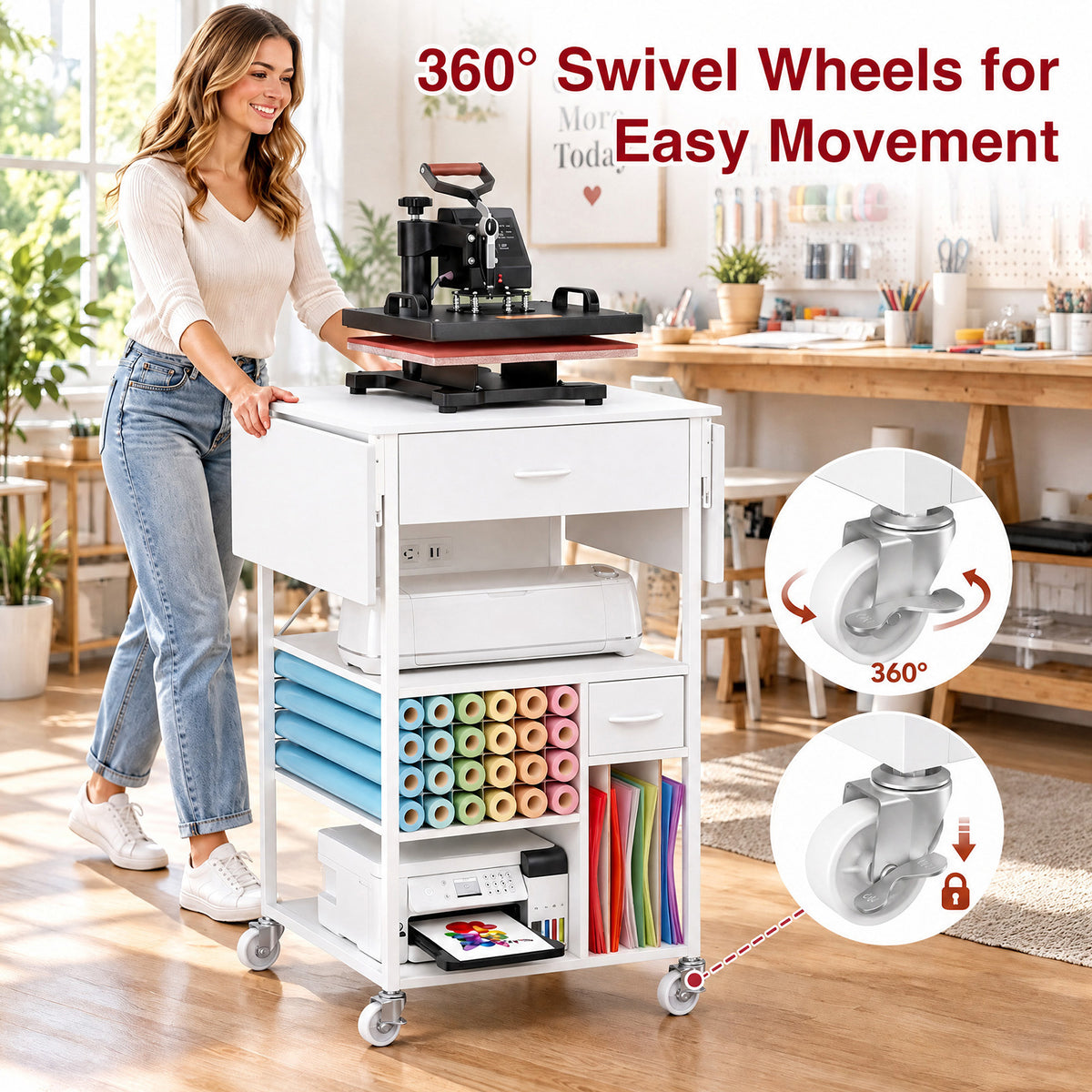 Advwin Foldable Heat Press Table w/ Built-in Power Outlet