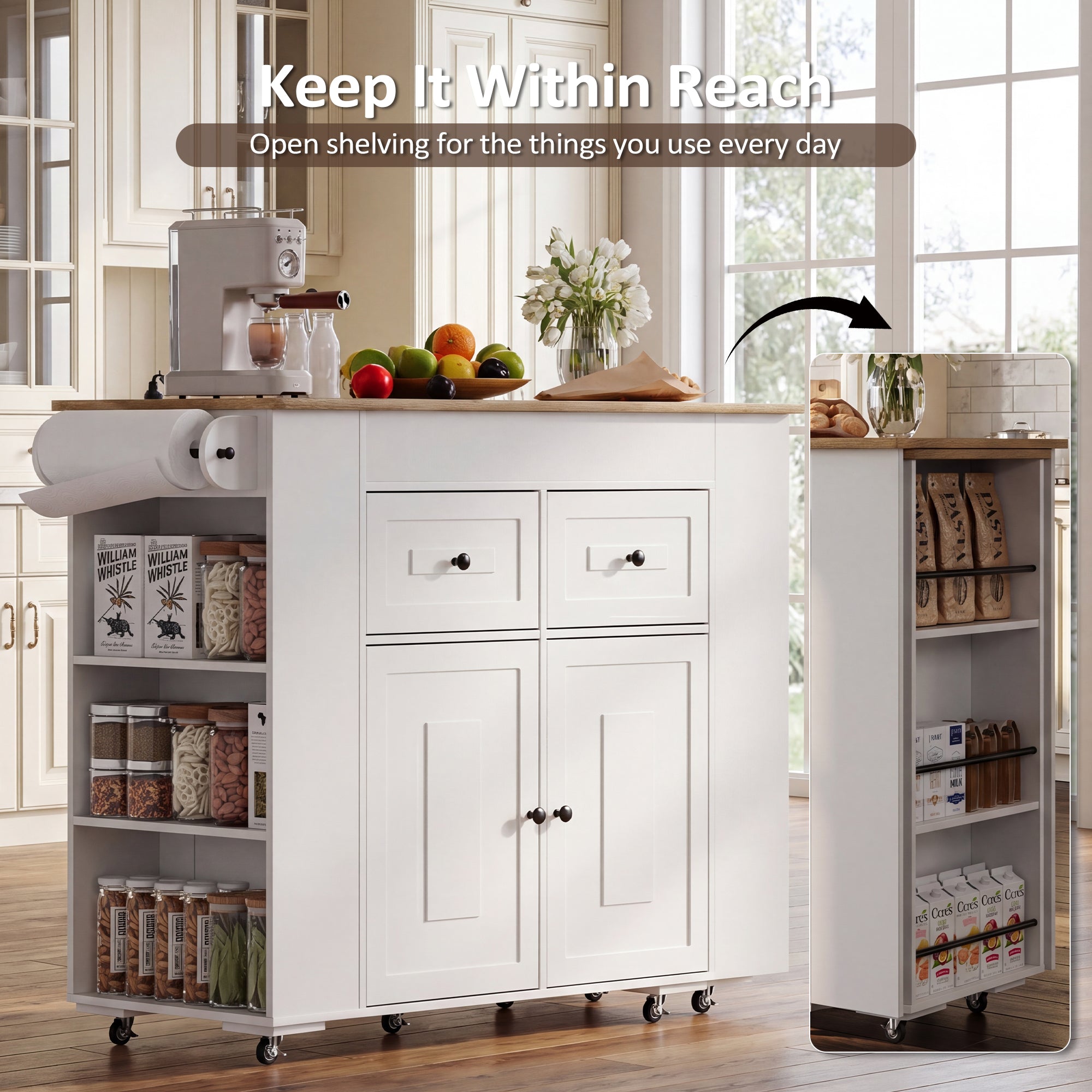 Advwin Extendable Kitchen Island with Storage