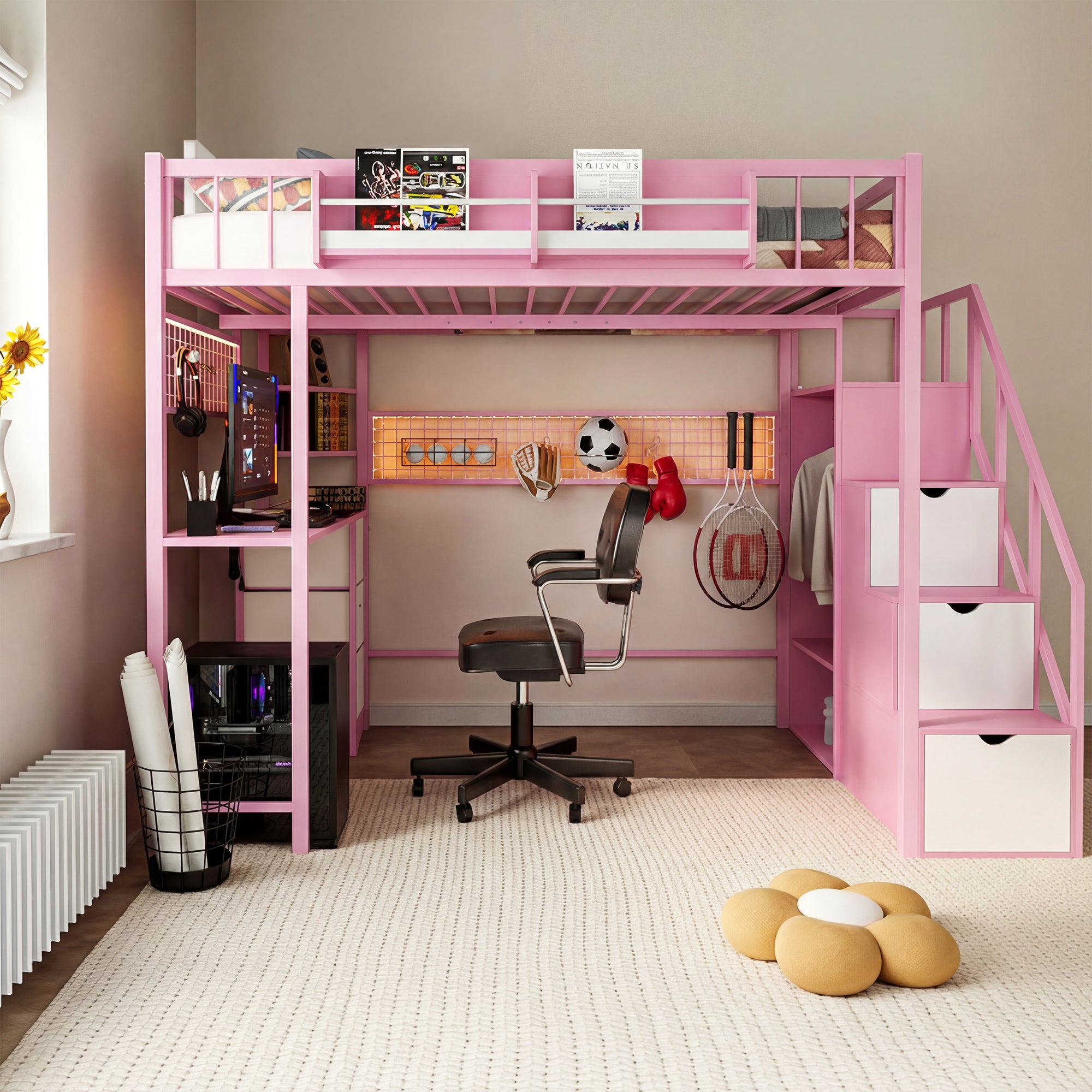 Advwin Loft Bed with Desk and Stairs (Low Stock)
