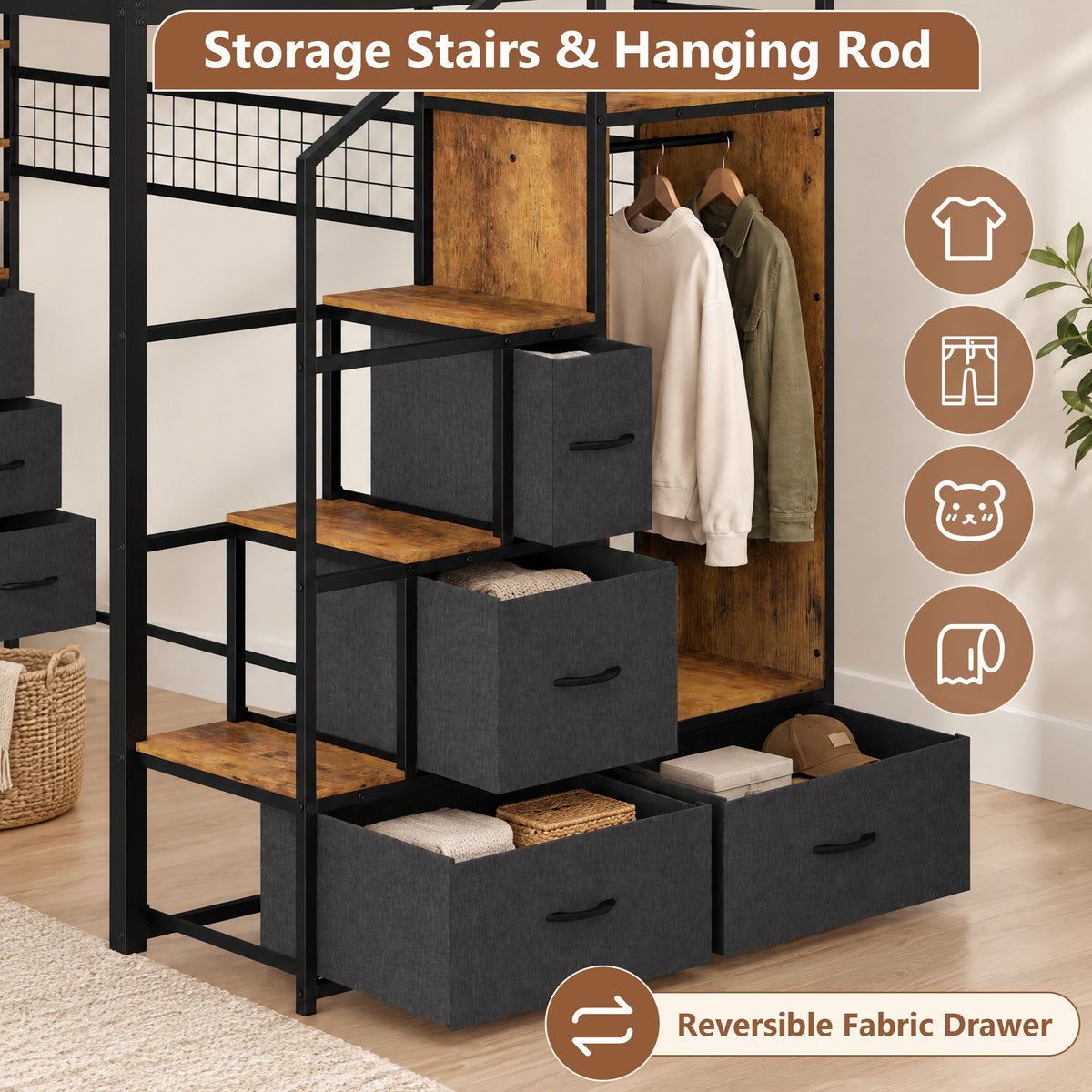 Advwin Loft Bed with Storage Headboard & Power Outlets