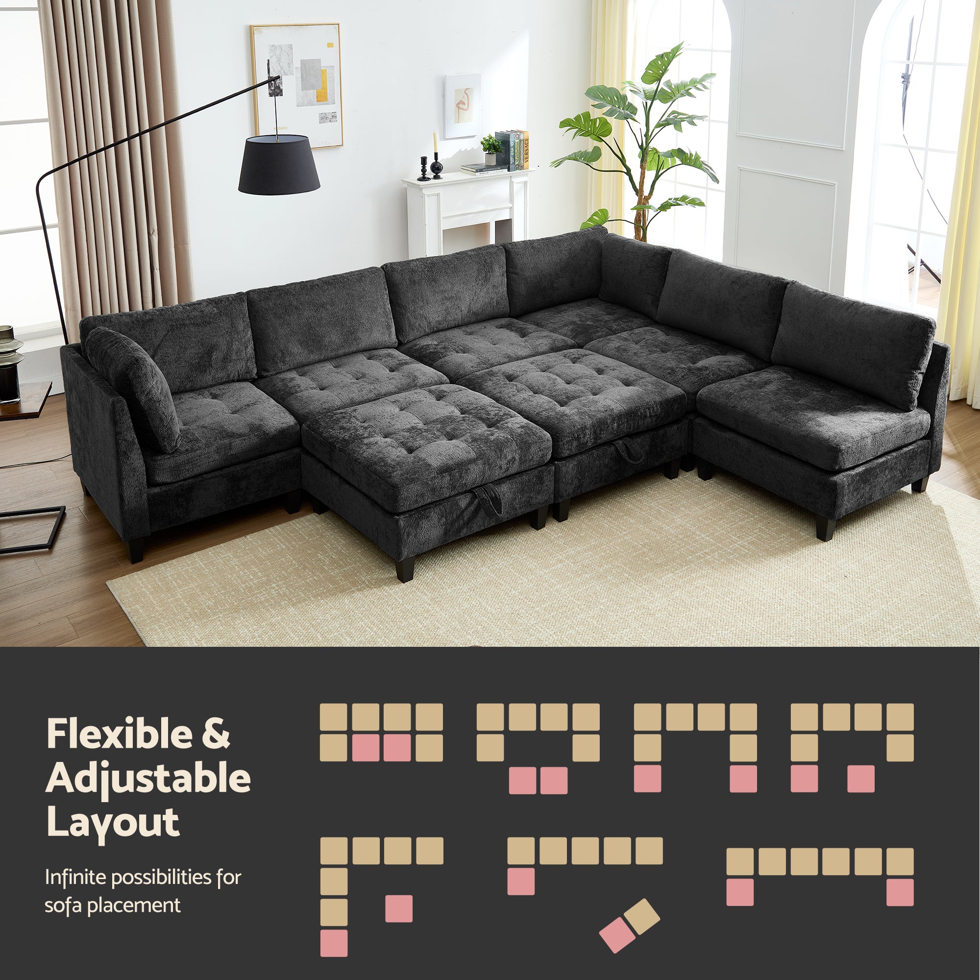 Advwin Oversized Sectional Sofa with Storage Ottoman