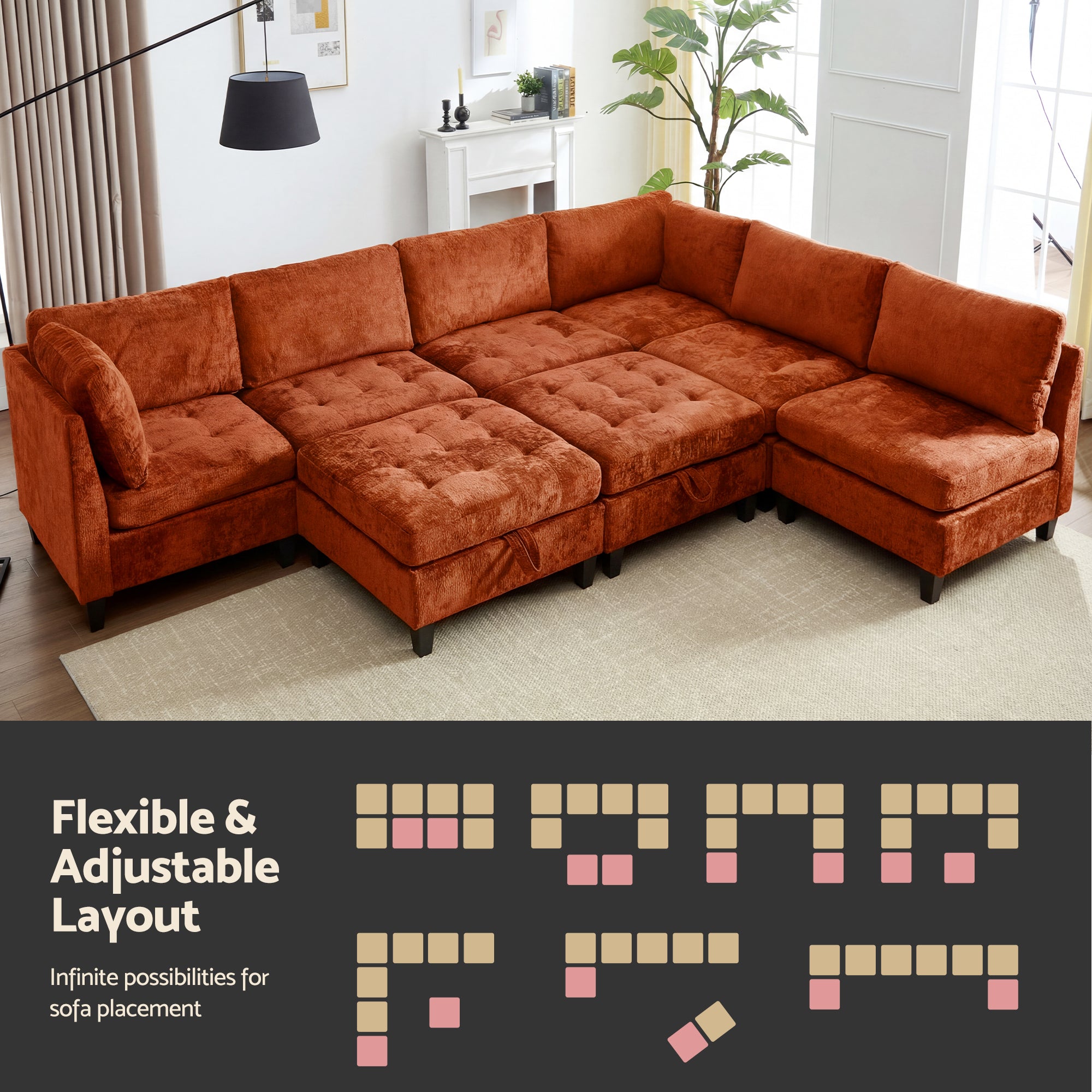Advwin Oversized Sectional Sofa with Storage Ottoman