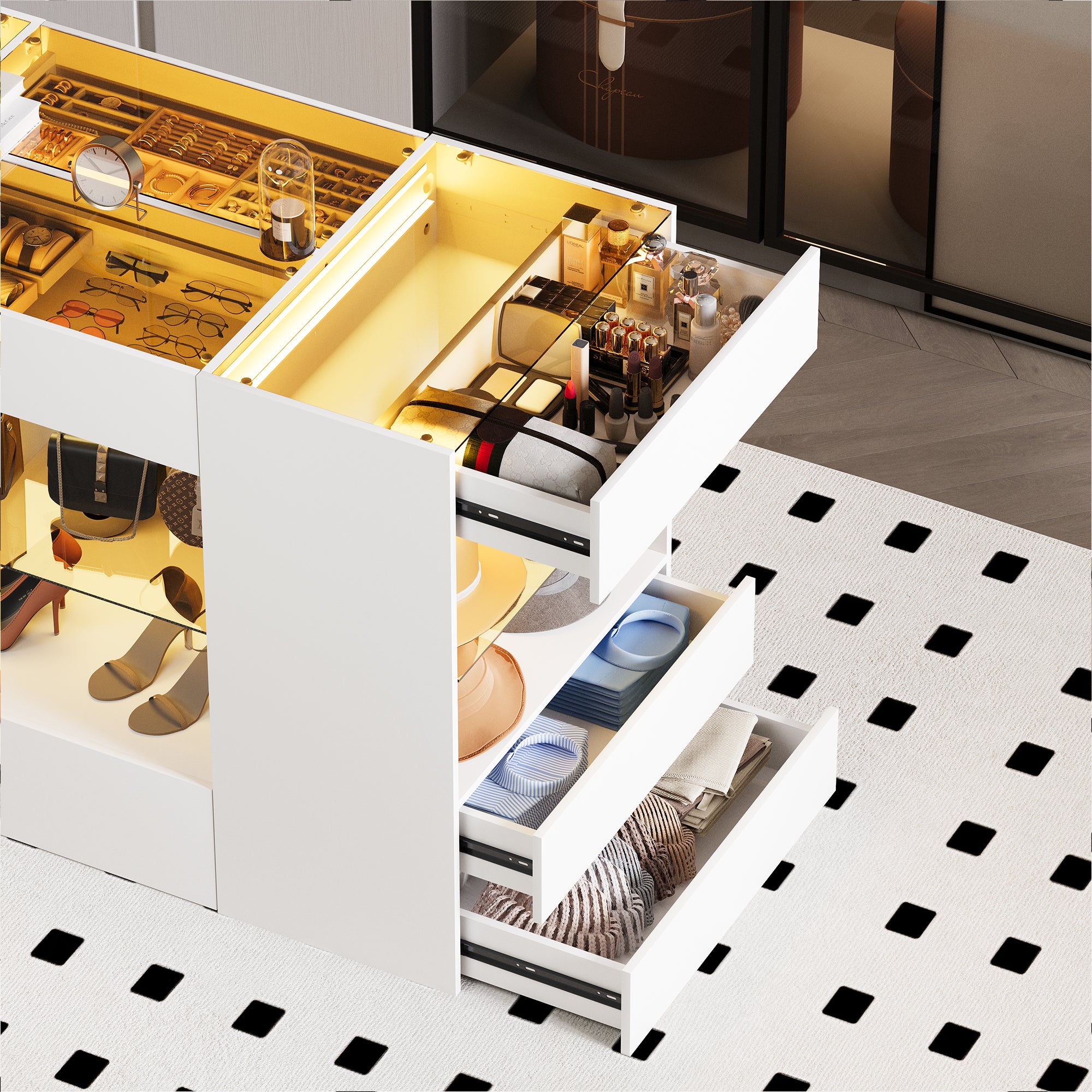 Advwin Modern Closet Island with 10 Drawers