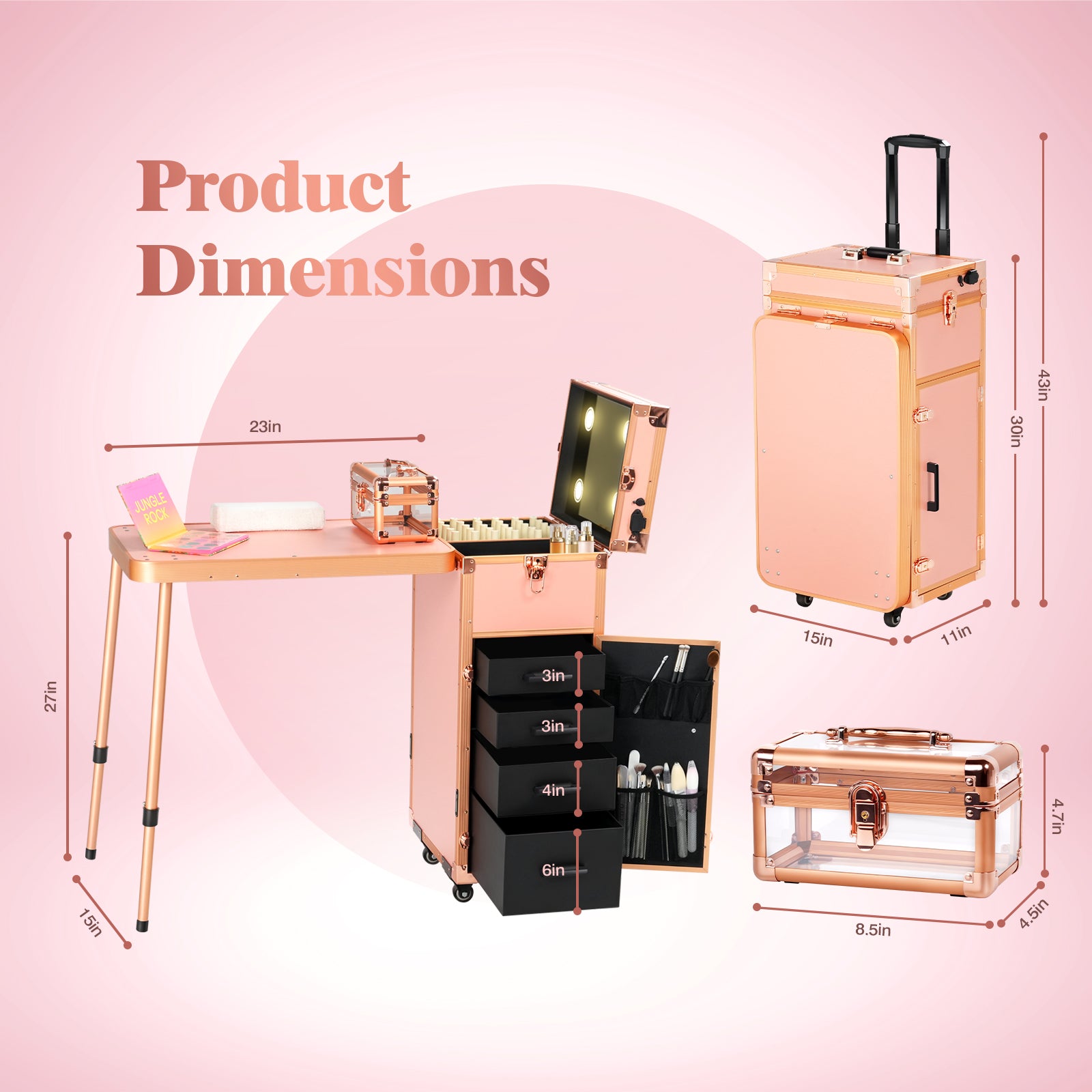 Advwin Foldable Manicure Table LED Mirror 4 Drawers