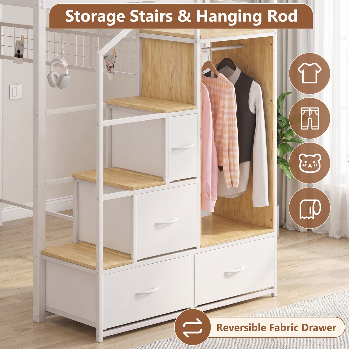 Advwin Loft Bed with Storage Headboard & Power Outlets