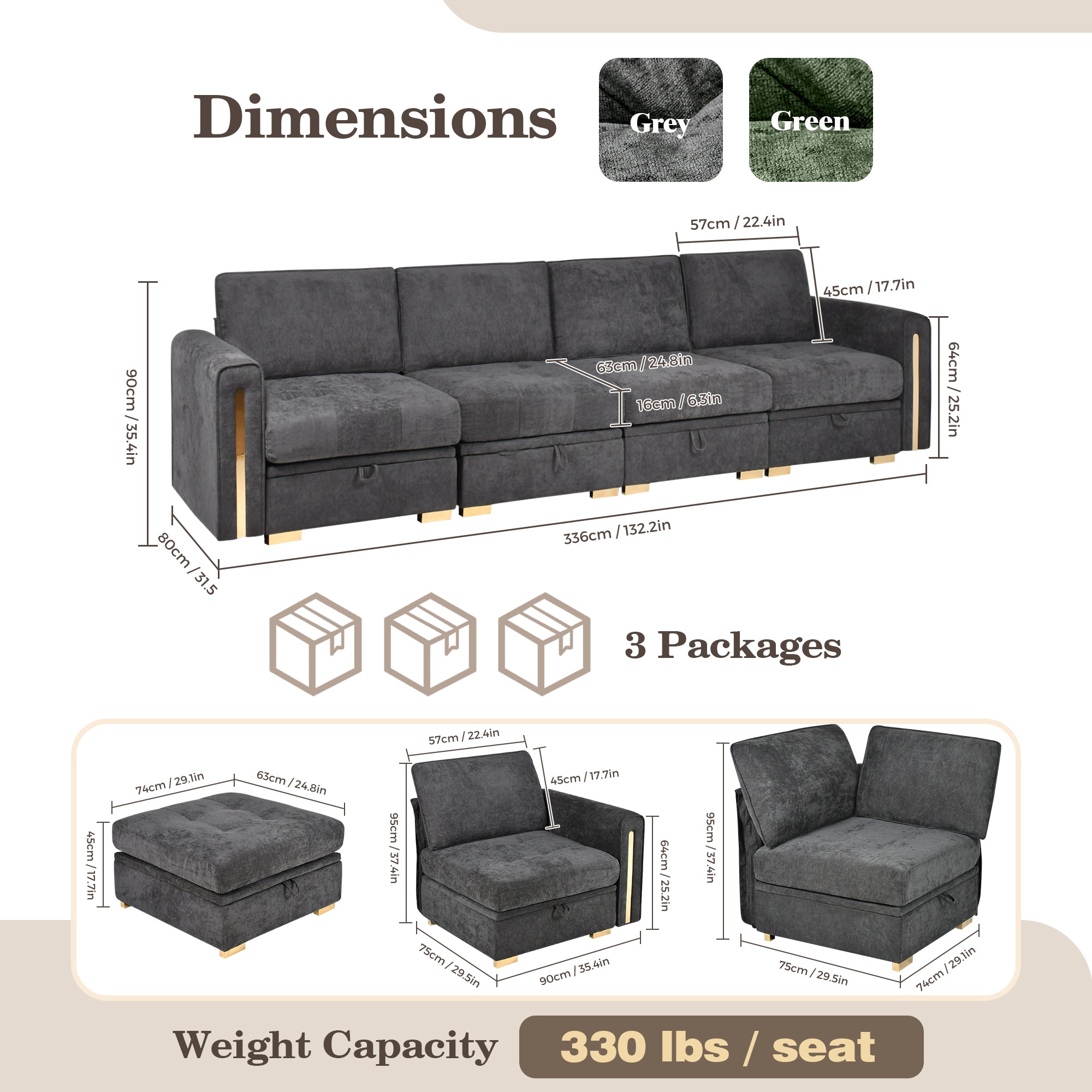 Advwin Oversized Modular Chenille Sofa with Storage