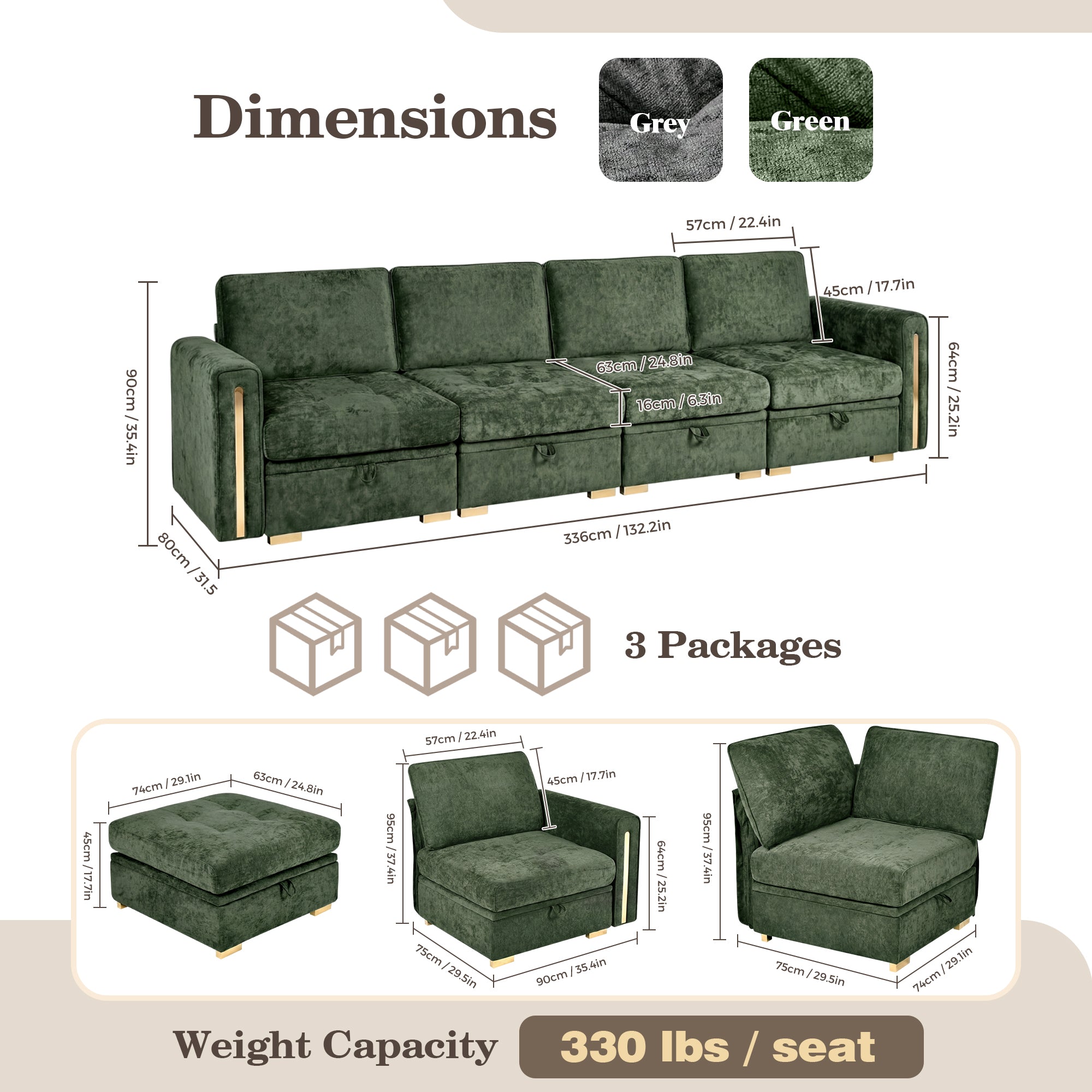 Advwin Oversized Modular Chenille Sofa with Storage