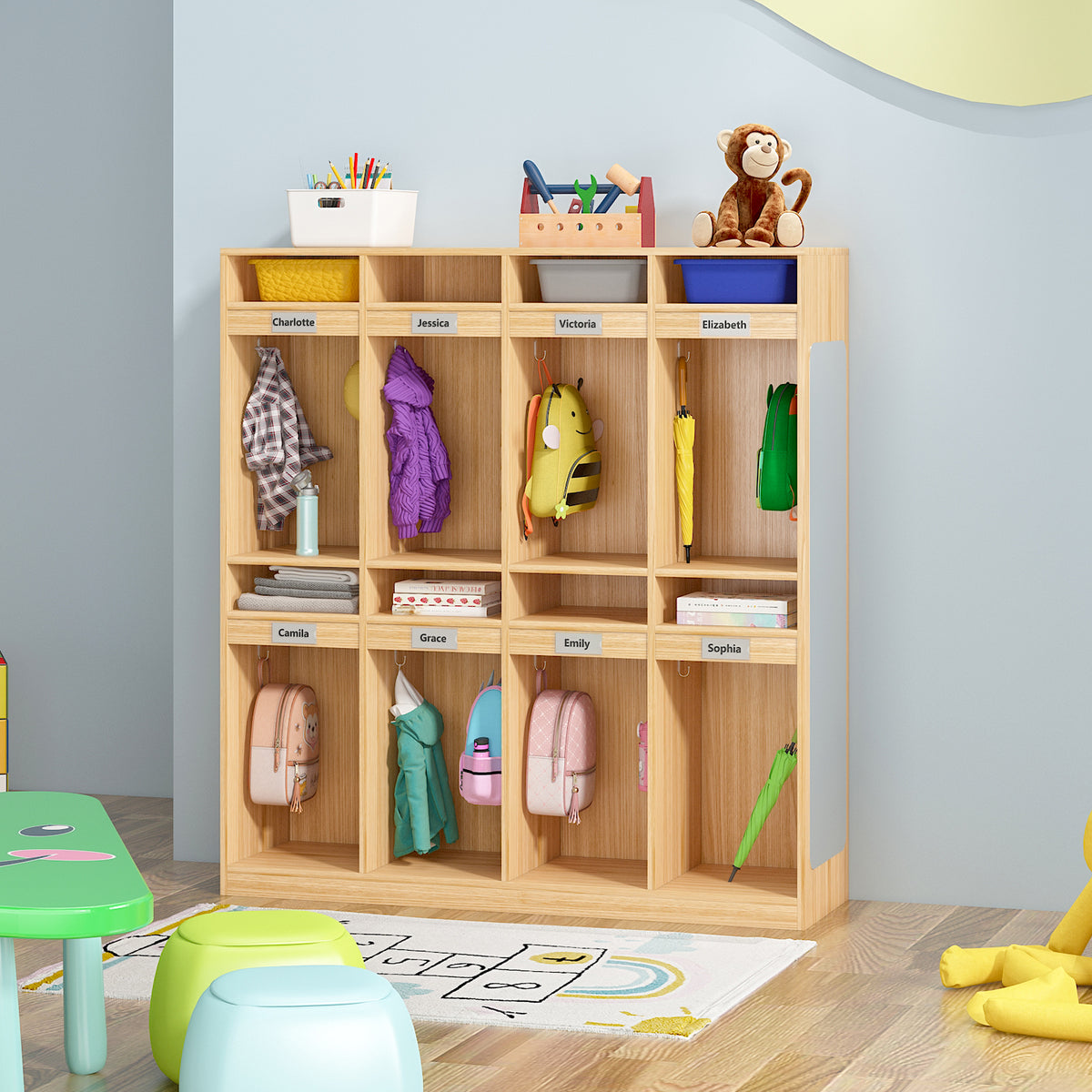 Advwin 8-Section Classroom Coat Locker w/ 8 Cubbies