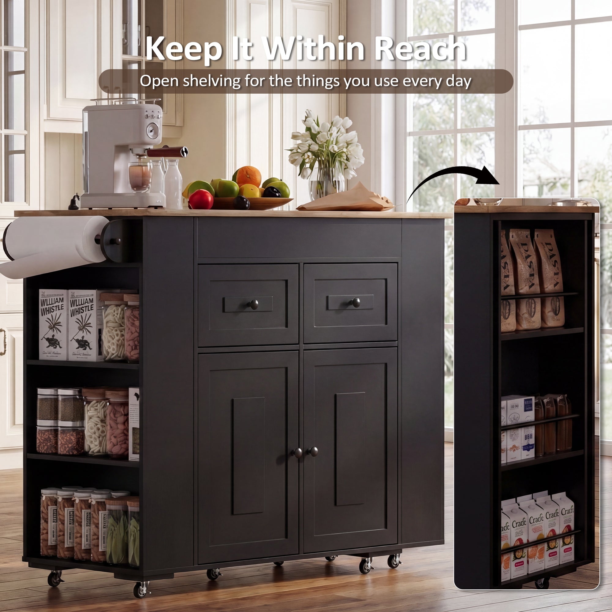 Advwin Extendable Kitchen Island with Storage