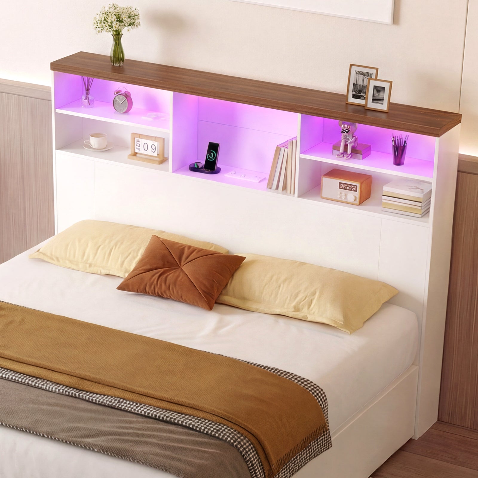 Advwin 63" Headboard w/ Extendable Storage Racks