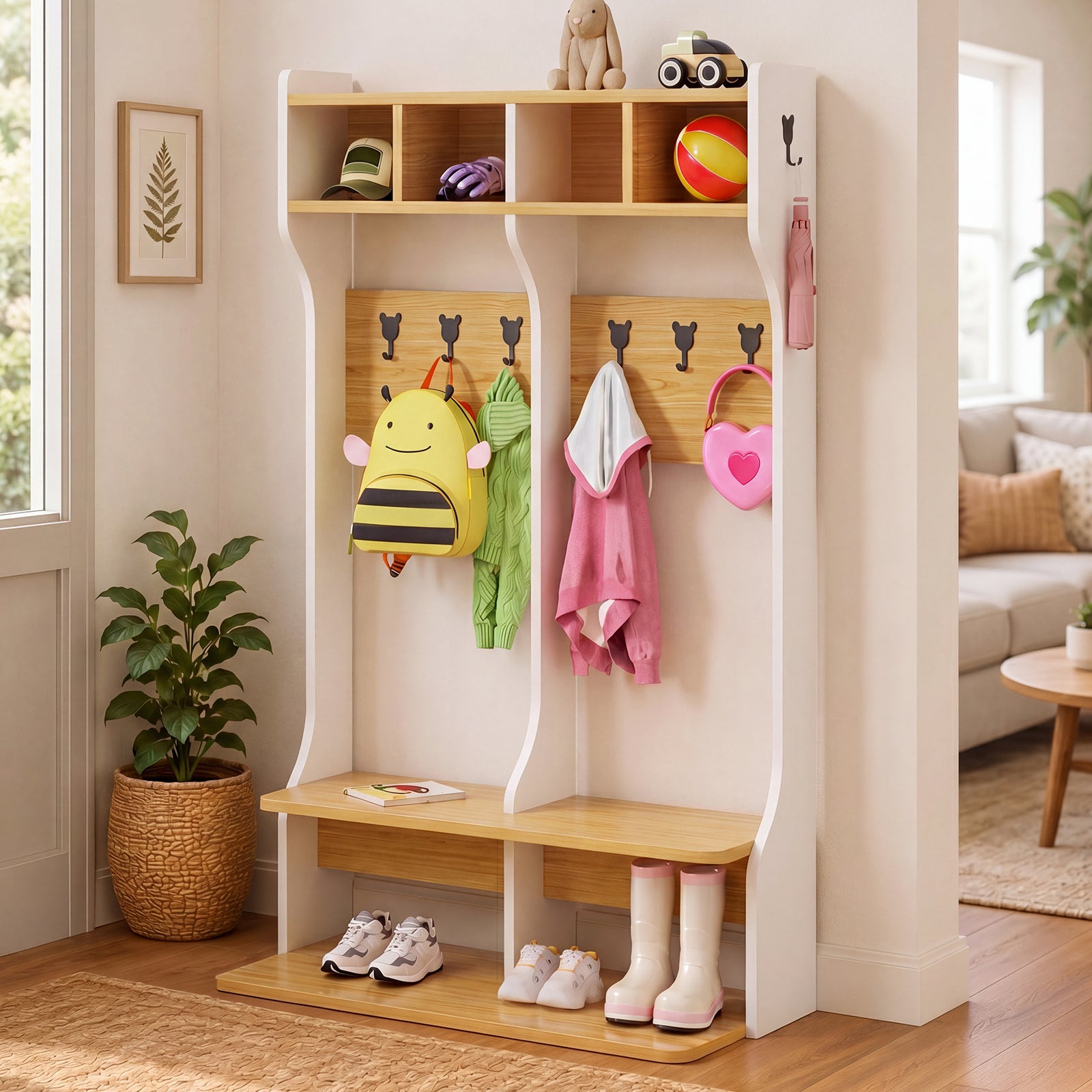 Advwin 2-Section Coat Locker with Bench