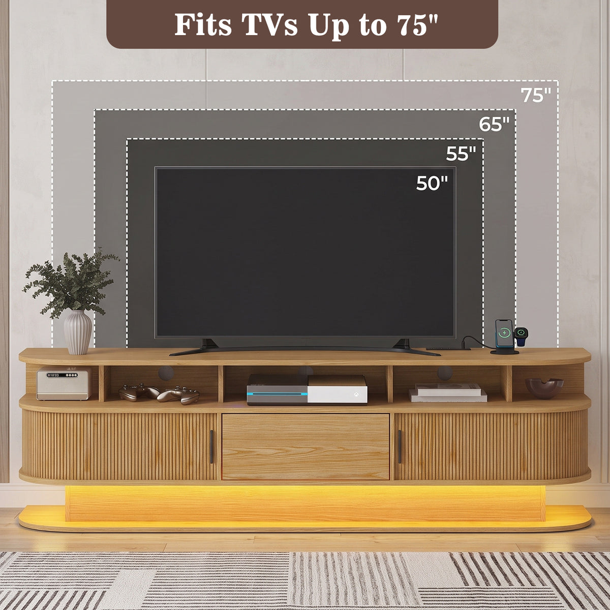 Advwin 68” Fluted Mid Century Modern TV Stand