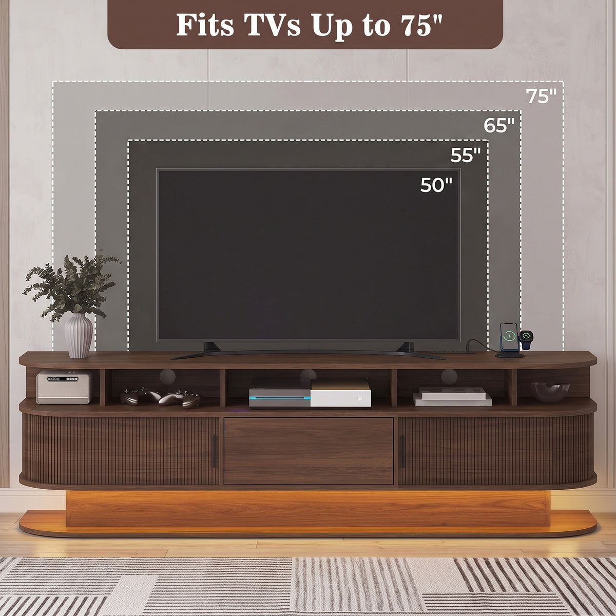 Advwin 68” Fluted Mid Century Modern TV Stand