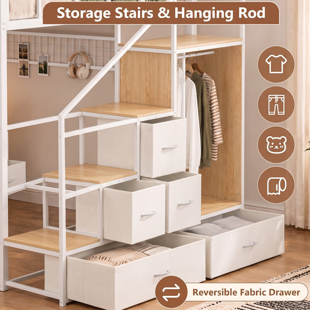 Advwin Loft Bed with Storage Headboard & Power Outlets