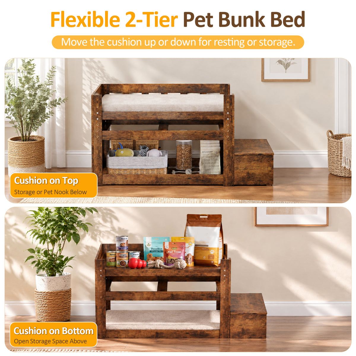 Advwin Adjustable Pet Bunk Bed w/ Stairs & Storage
