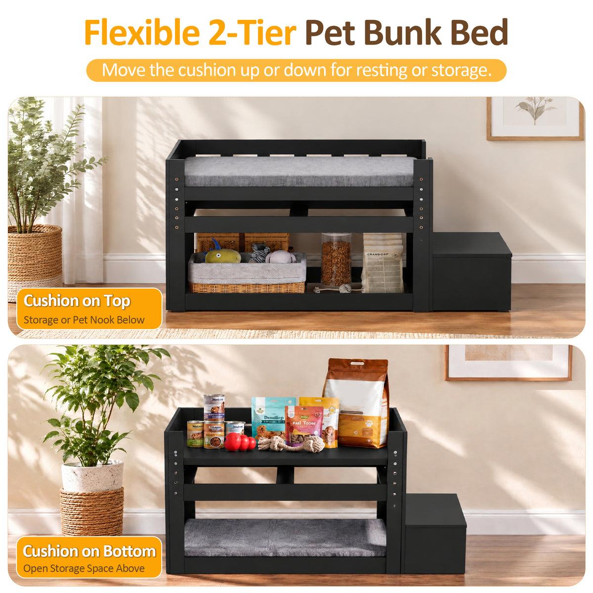 Advwin Adjustable Pet Bunk Bed w/ Stairs & Storage