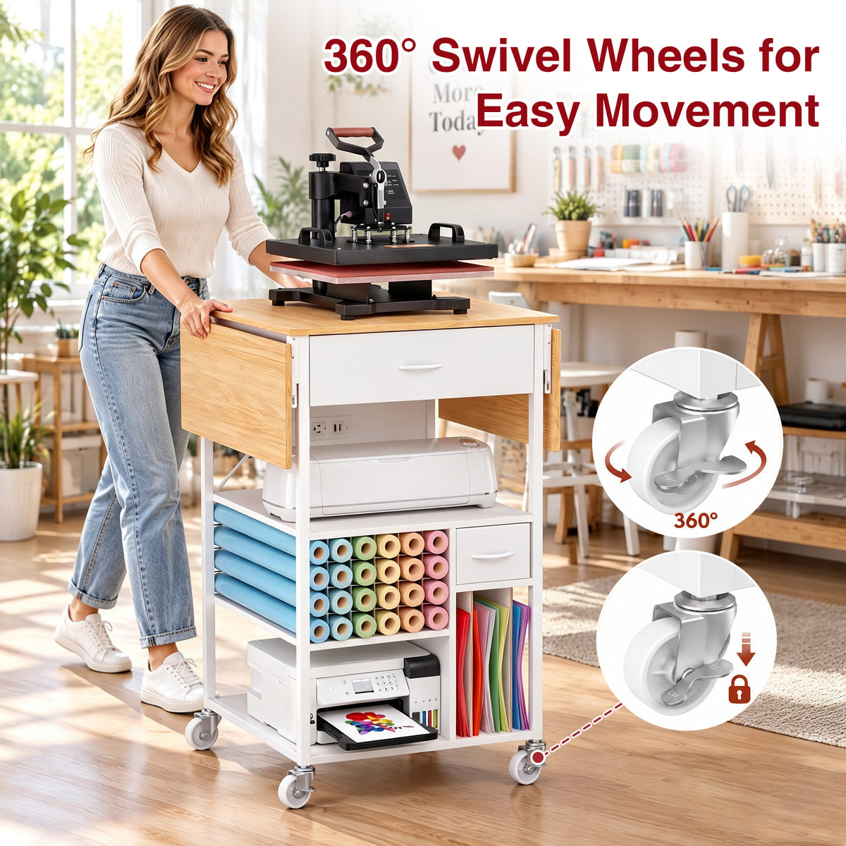 Advwin Foldable Heat Press Table w/ Built-in Power Outlet