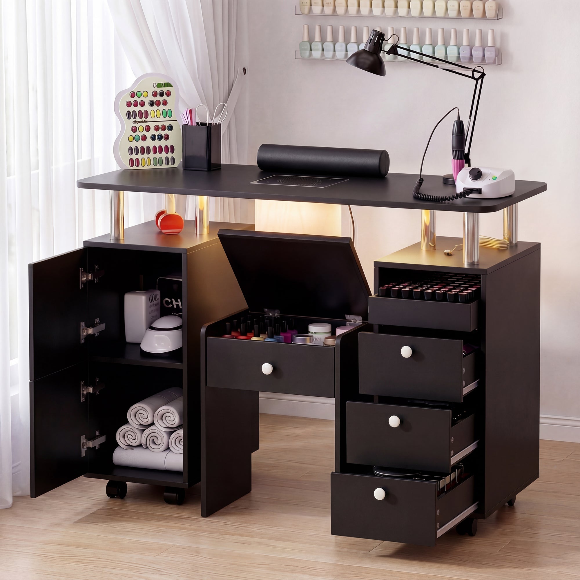 Advwin Nail Desk & Storage Stool Set for Nail Tech