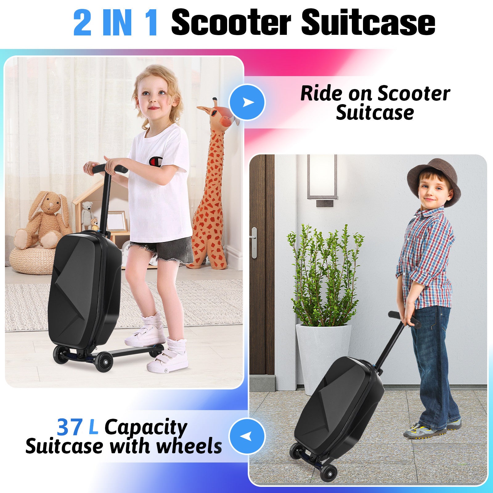 Advwin Luggage Carry On Scooter Suitcase for Kids Airline Travel