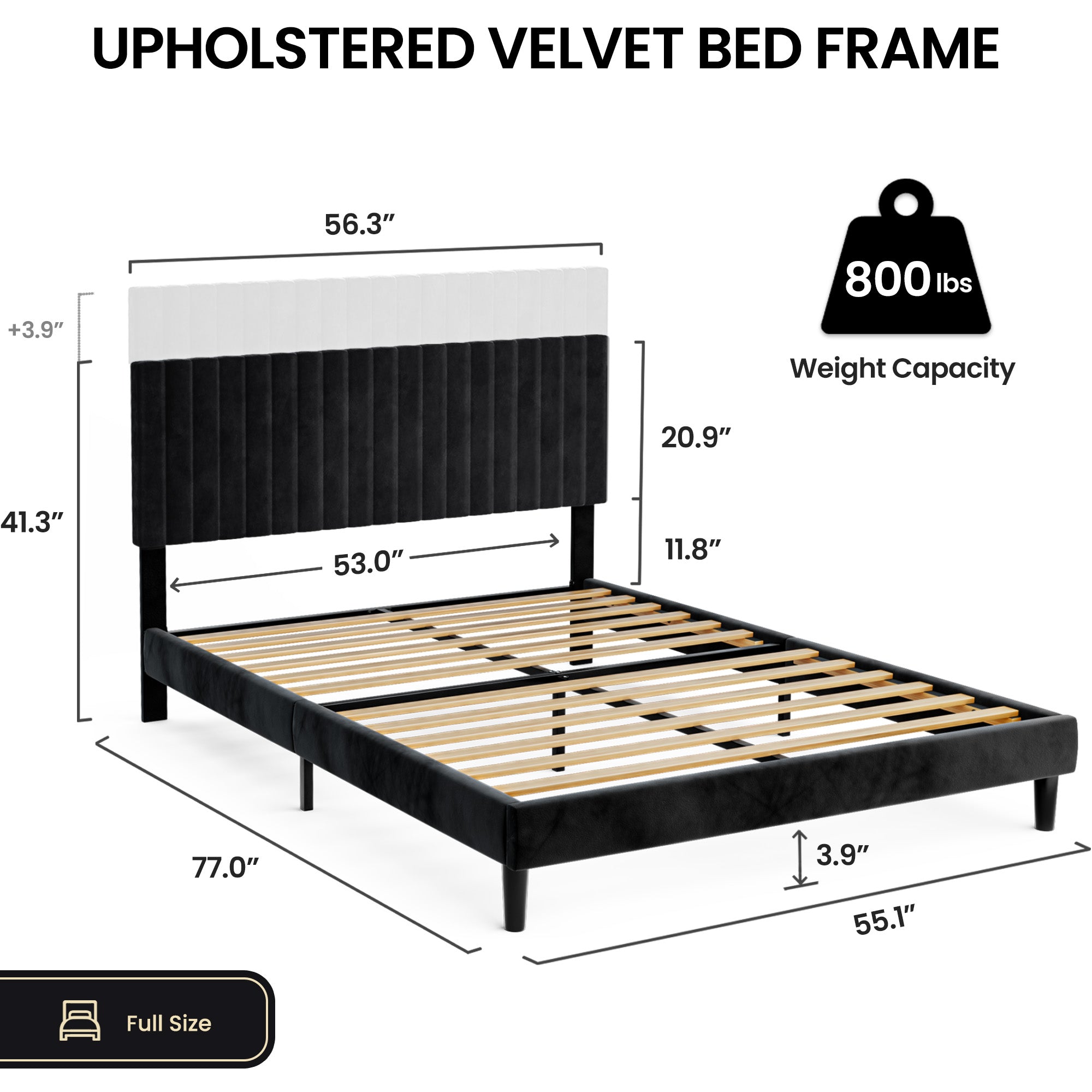 Advwin Velvet Linen Bed Frame with Adjustable Headboard