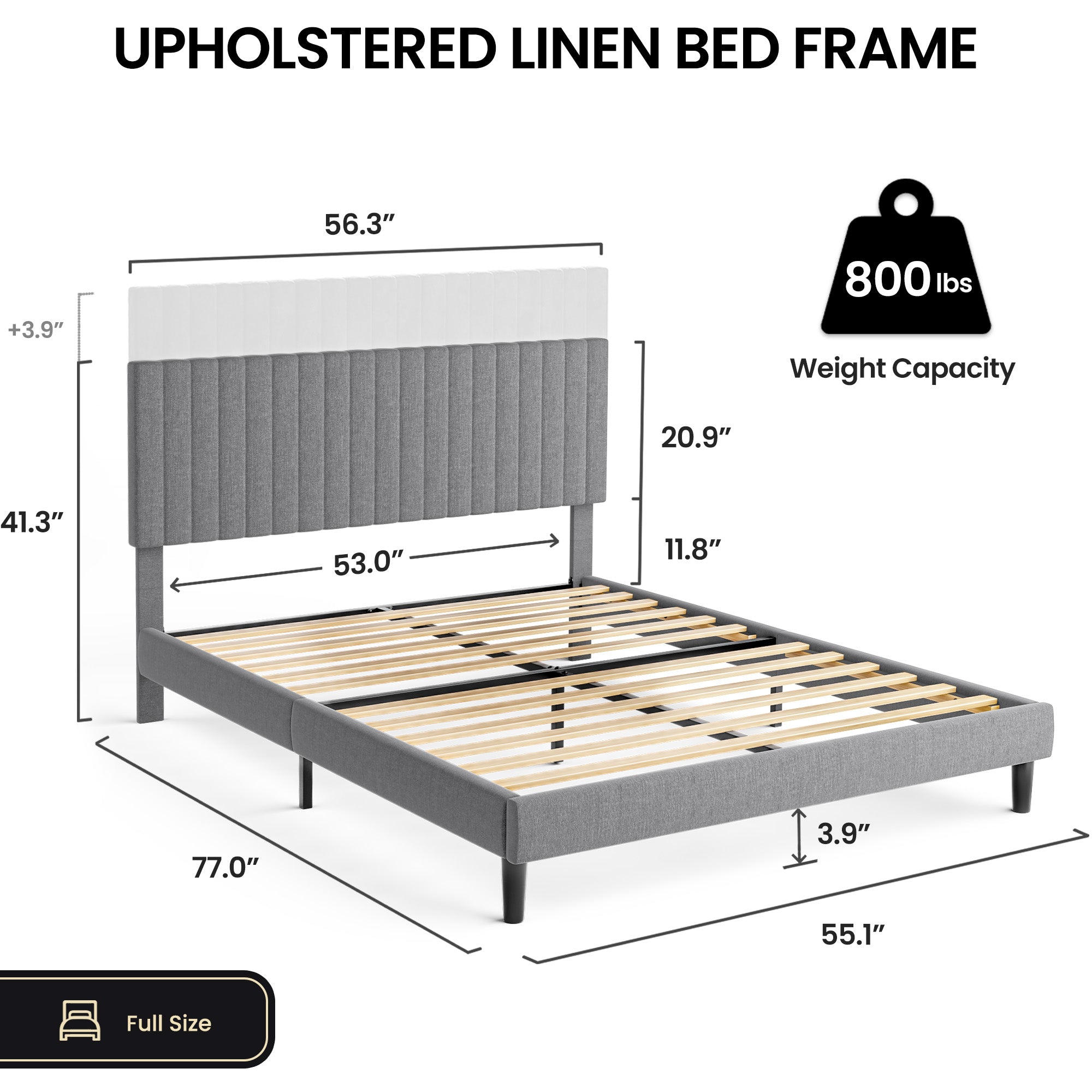 Advwin Velvet Linen Bed Frame with Adjustable Headboard