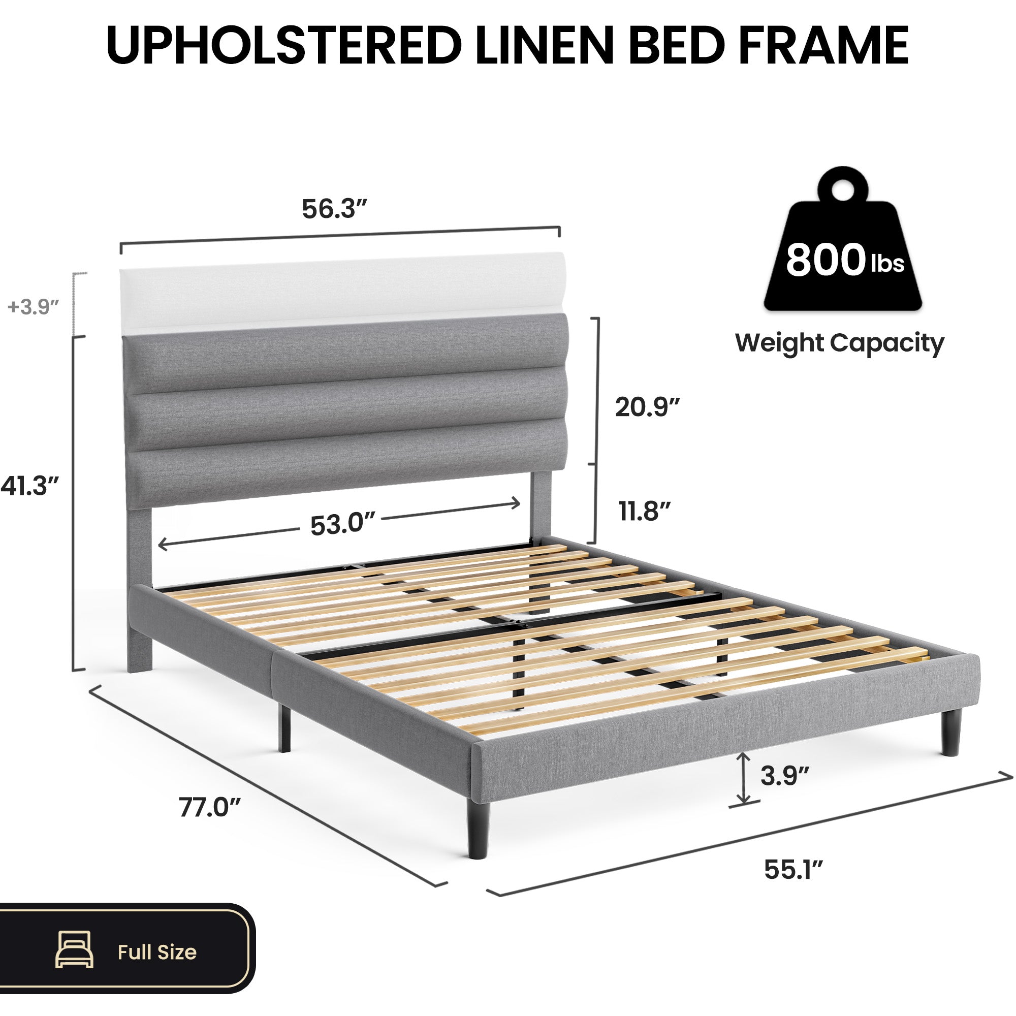 Advwin Velvet Linen Bed Frame with Adjustable Headboard