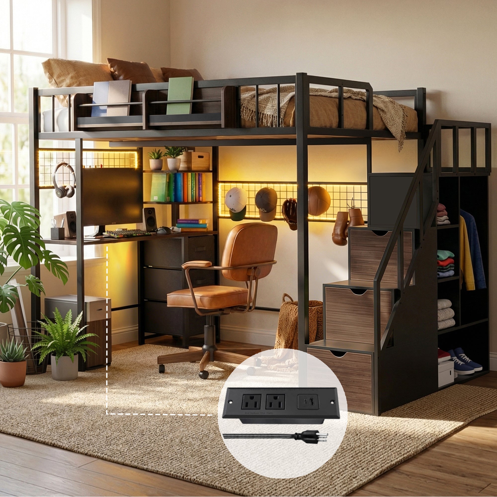 Advwin Loft Bed with Desk and Stairs (Low Stock)