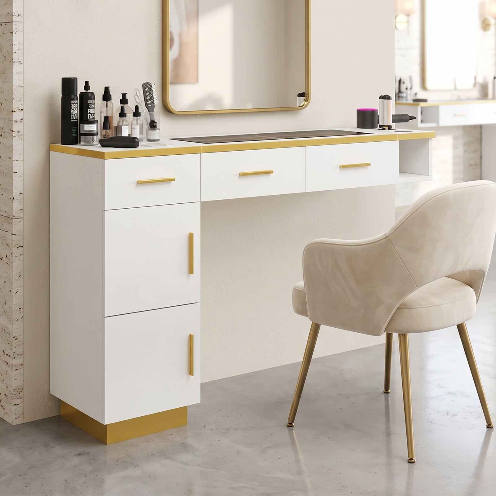 Advwin Wall Mount Salon Barber Station with Glass Top