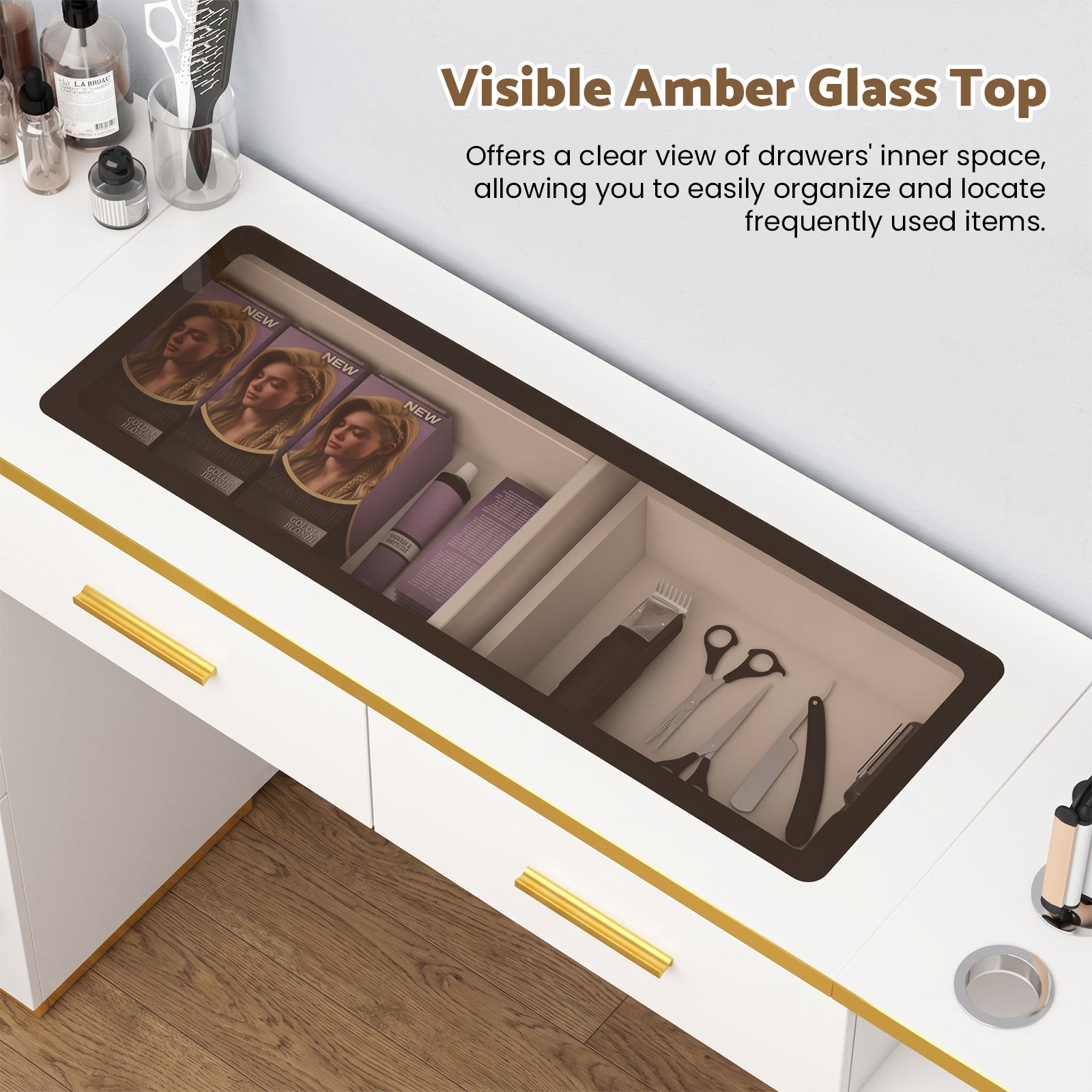 Advwin Wall Mount Salon Barber Station with Glass Top