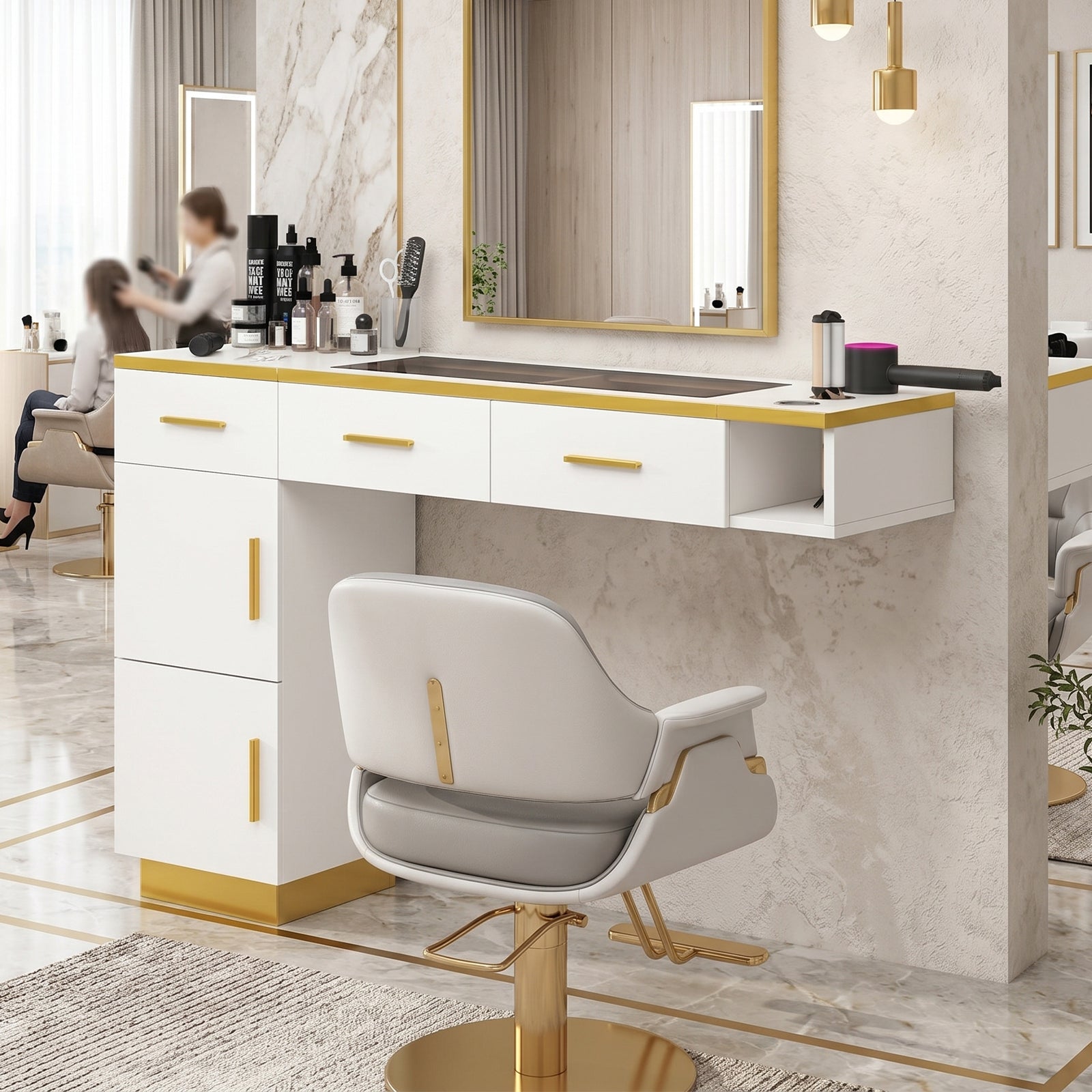 Advwin Wall Mount Salon Barber Station with Glass Top