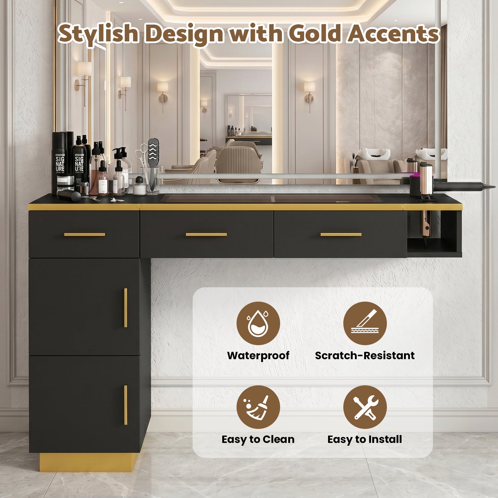 Advwin Wall Mount Salon Barber Station with Glass Top