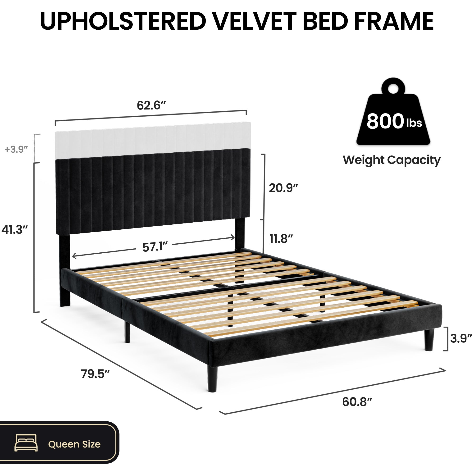 Advwin Velvet Linen Bed Frame with Adjustable Headboard