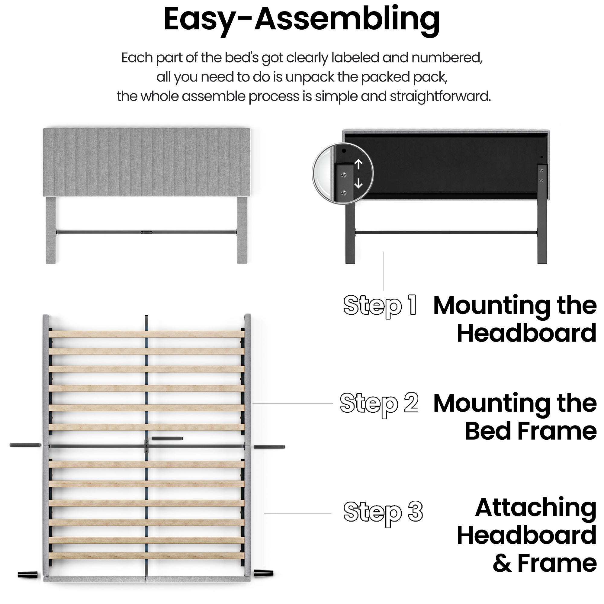 Advwin Velvet Linen Bed Frame with Adjustable Headboard