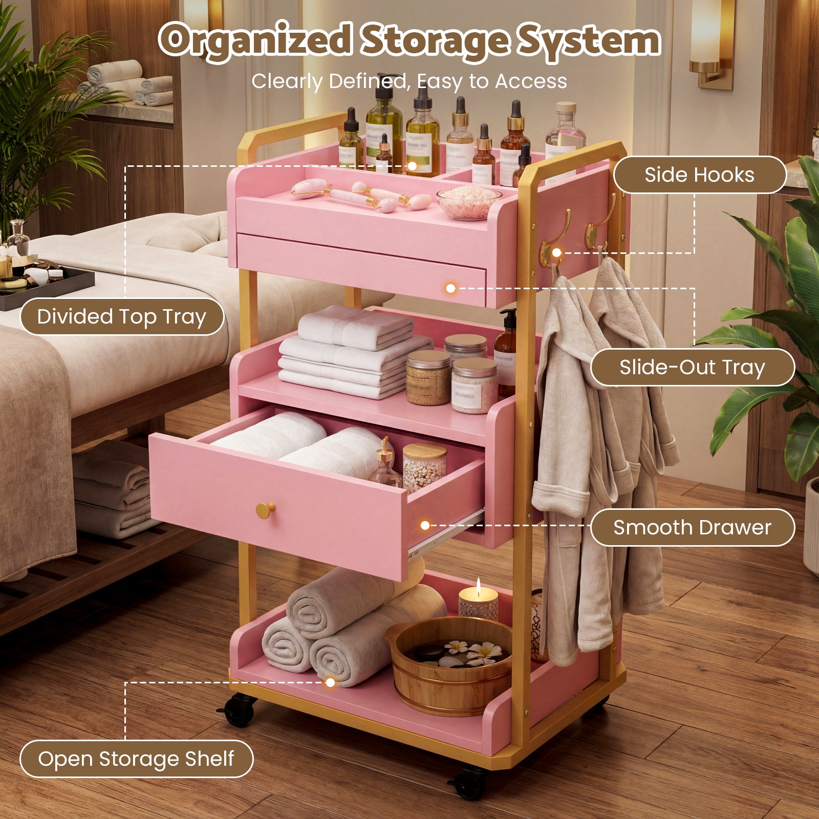 Advwin Salon Spa Cart with Wheels & Drawer