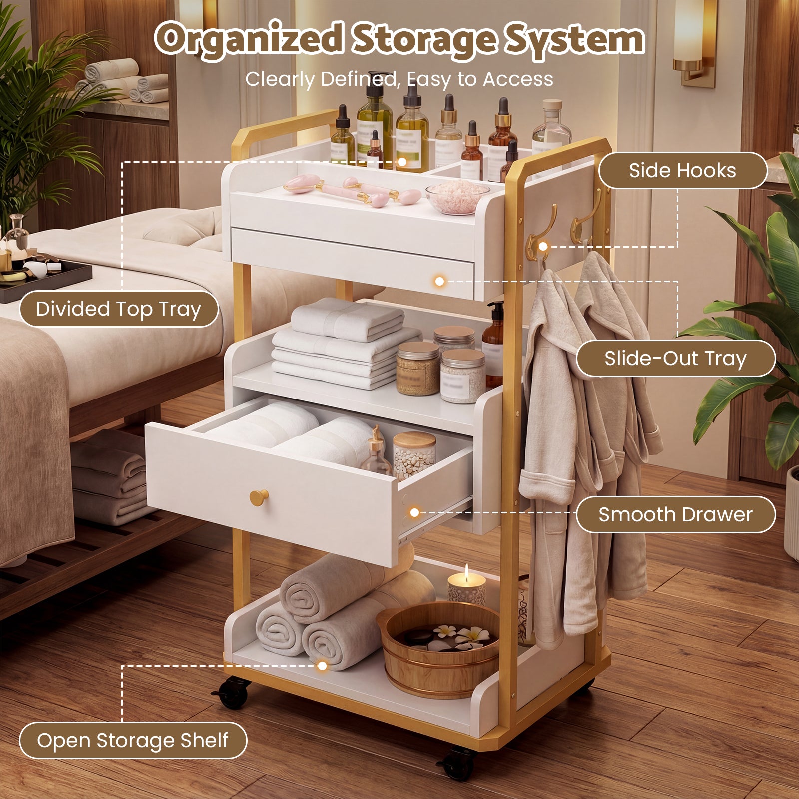 Advwin Salon Spa Cart with Wheels & Drawer