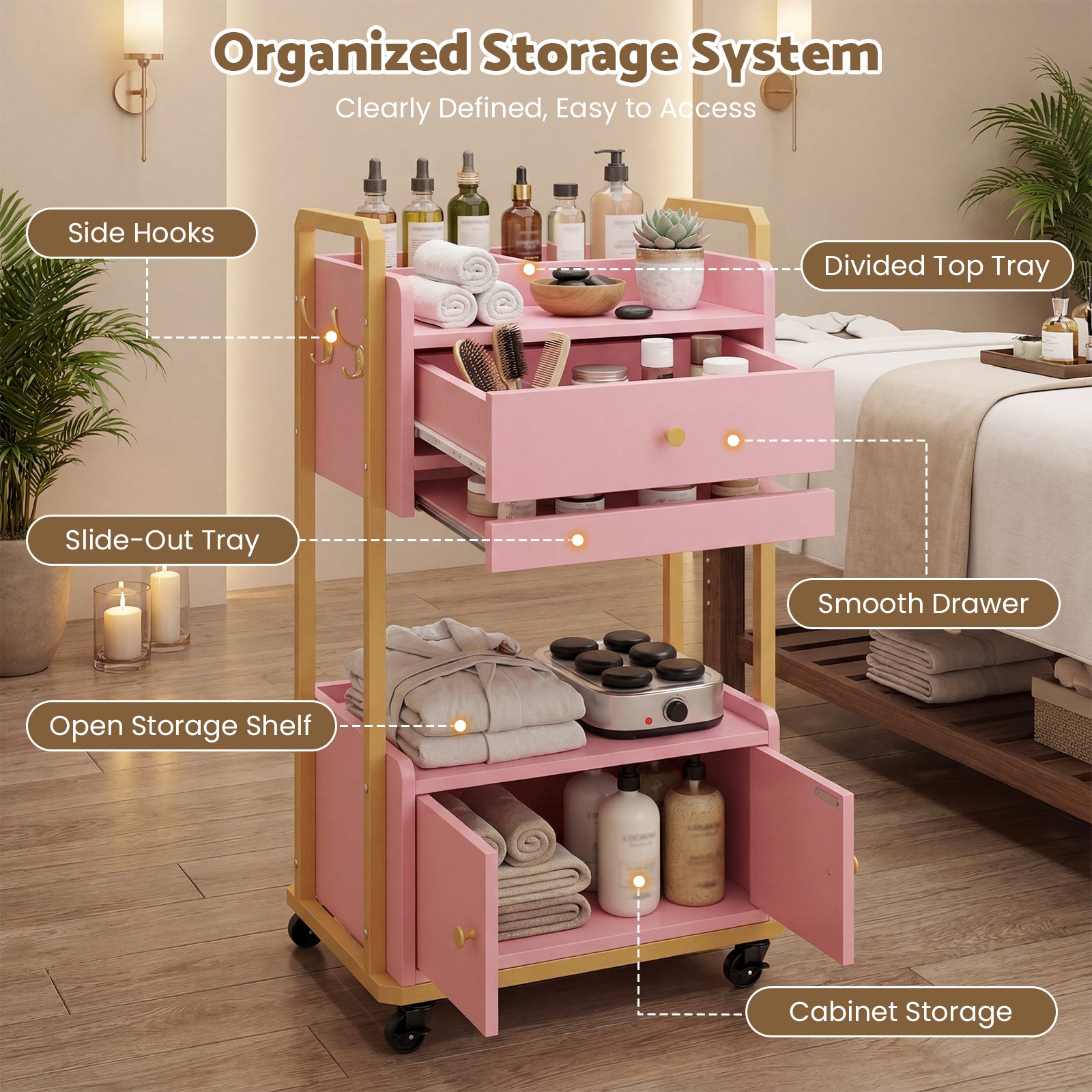 Advwin Spa Salon Trolley with Storage Cabinet