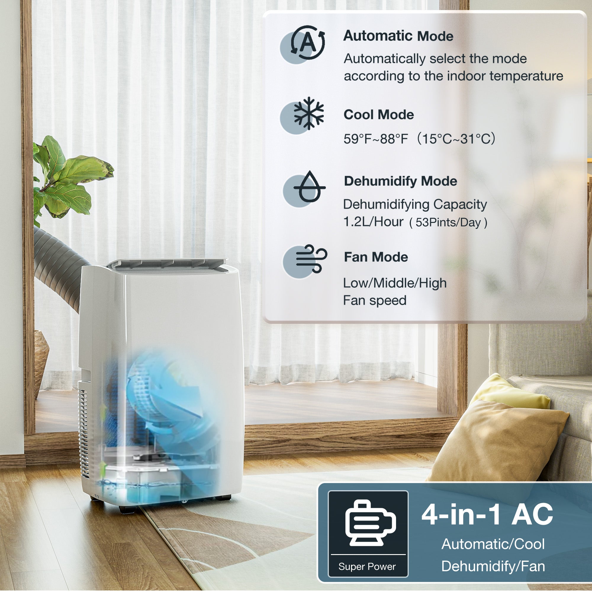 Advwin 4-In-1 Portable Air Conditioner 12,000 BTU