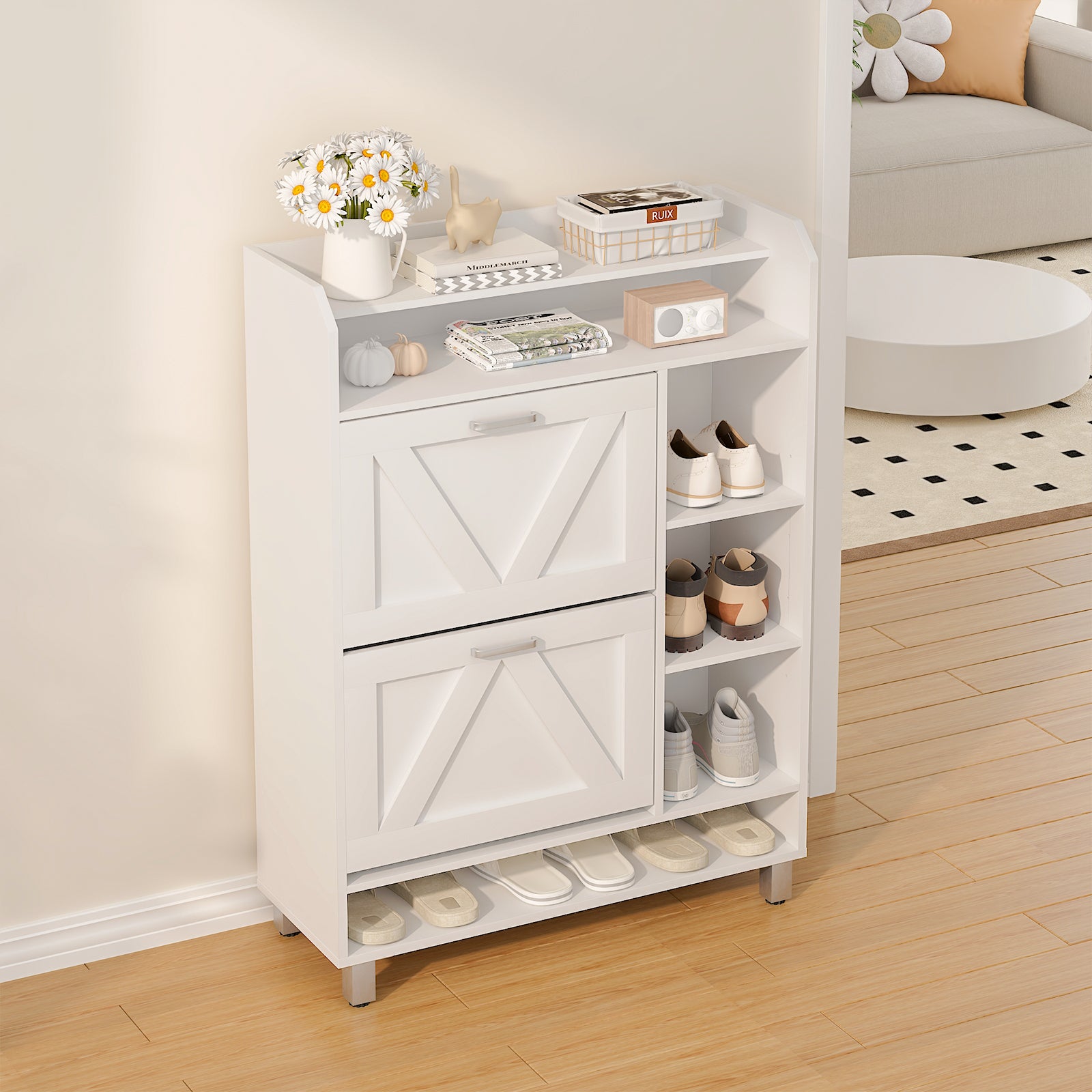 Advwin Shoe Storage Cabinet with 2 Flip Drawers