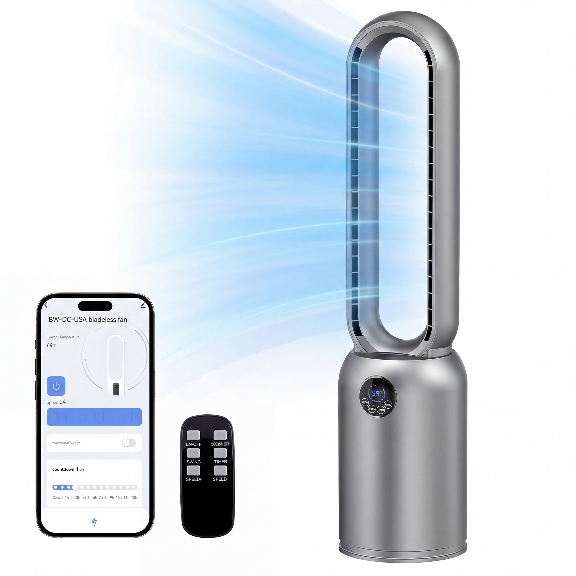 Advwin Smart Bladeless Tower Fan w/ Remote Control