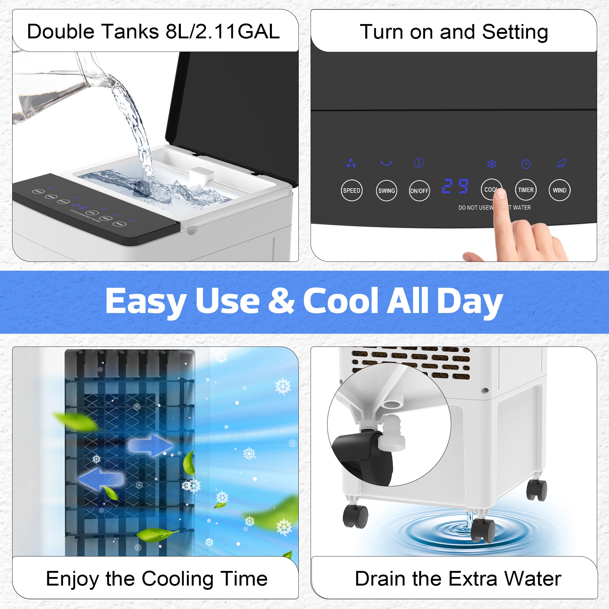 Advwin 3 In 1 Portable Air Cooler with Water Tank