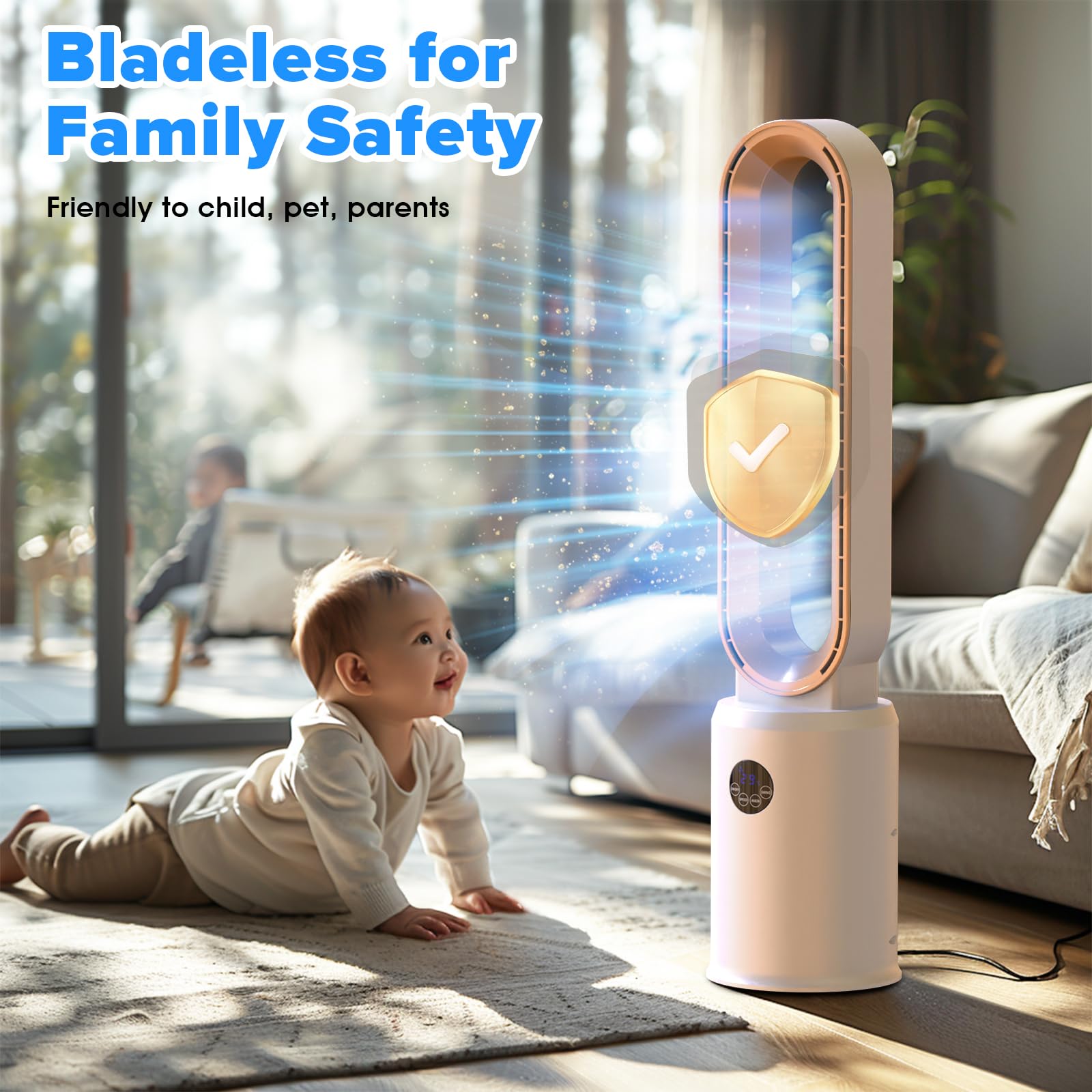 Advwin White Bladeless Tower Fan Auto Electric Air Cooler with Remote