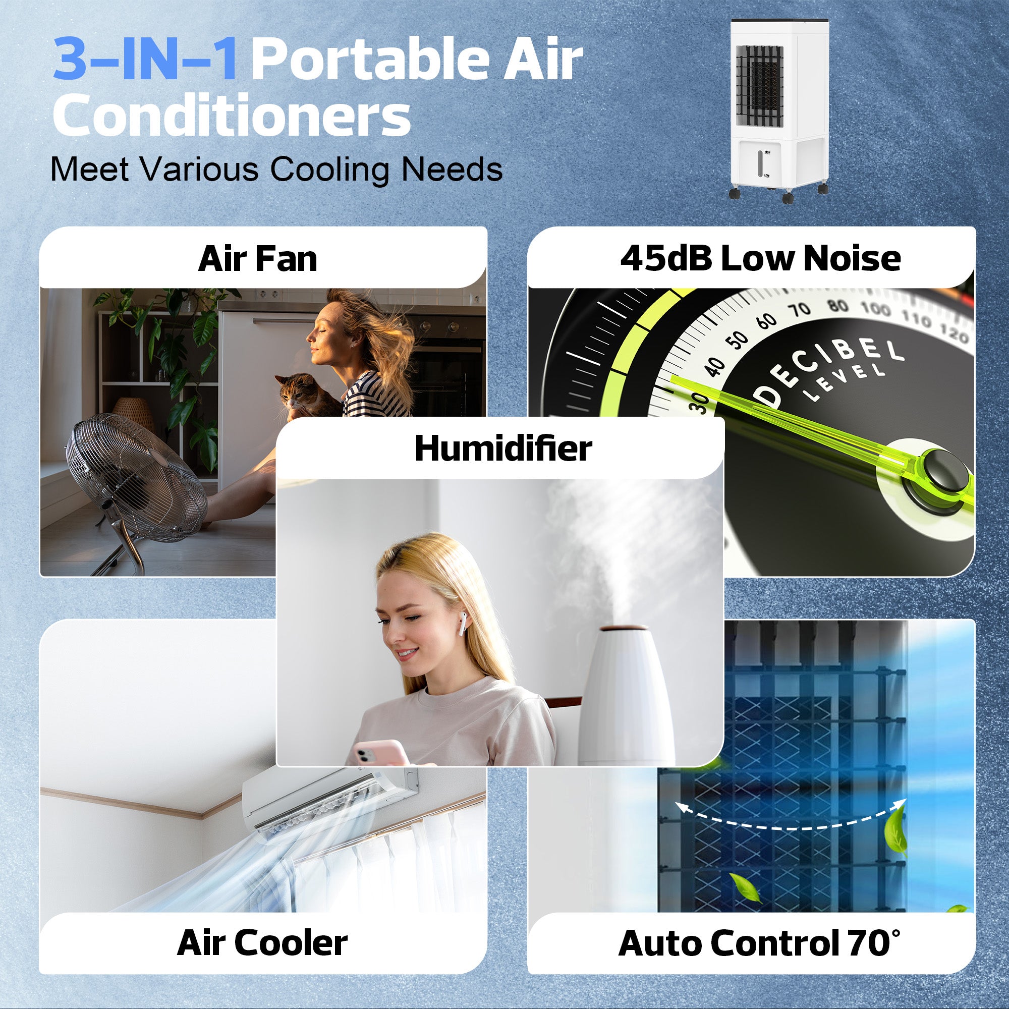 Advwin 3 In 1 Portable Air Cooler with Water Tank