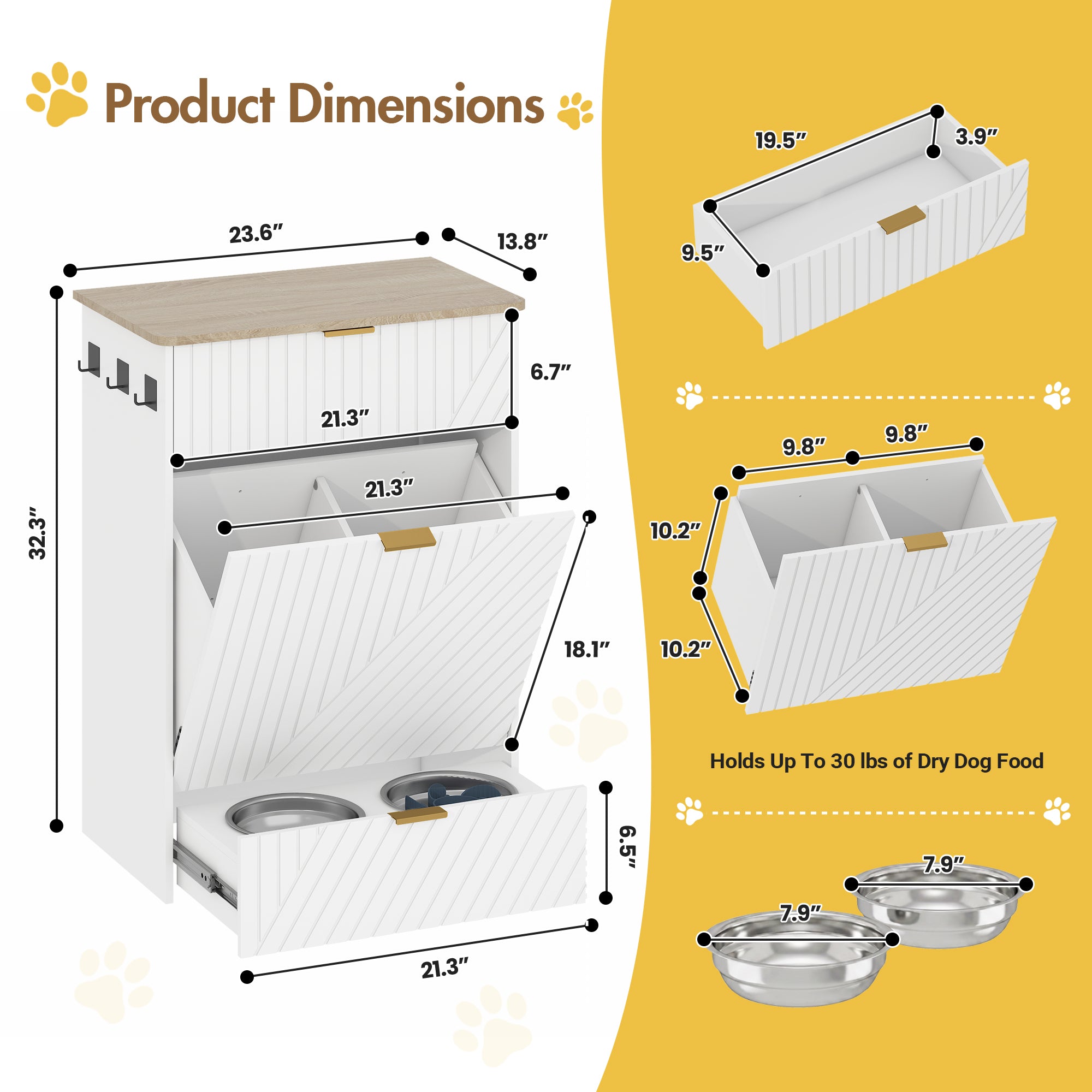 Advwin Dog Feeding Station Cabinet w/ Elevated Bowls