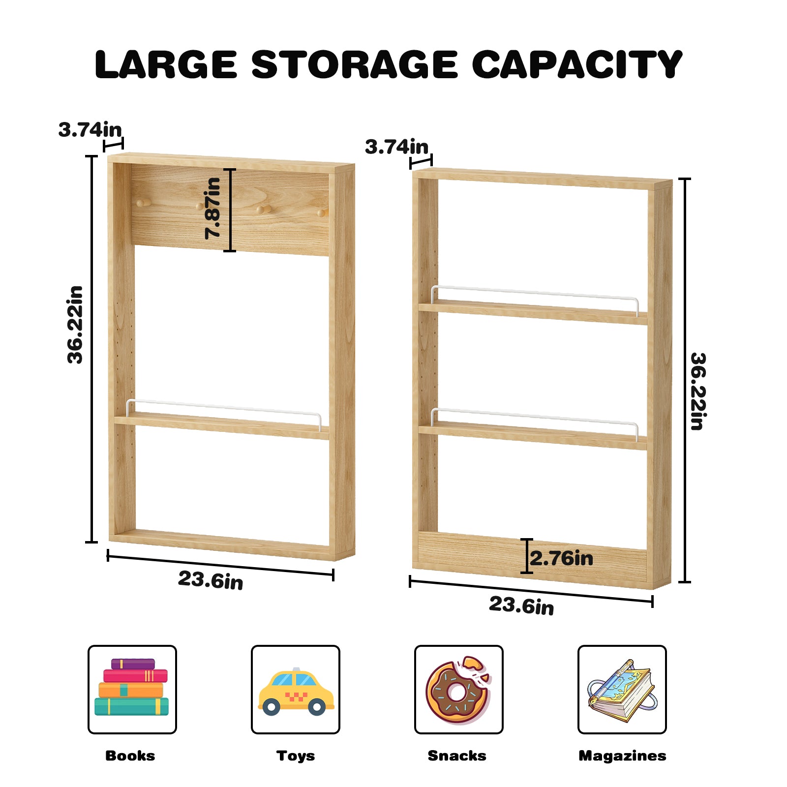 Advwin Wall Mounted Kids Bookshelf Adjustable Shelves