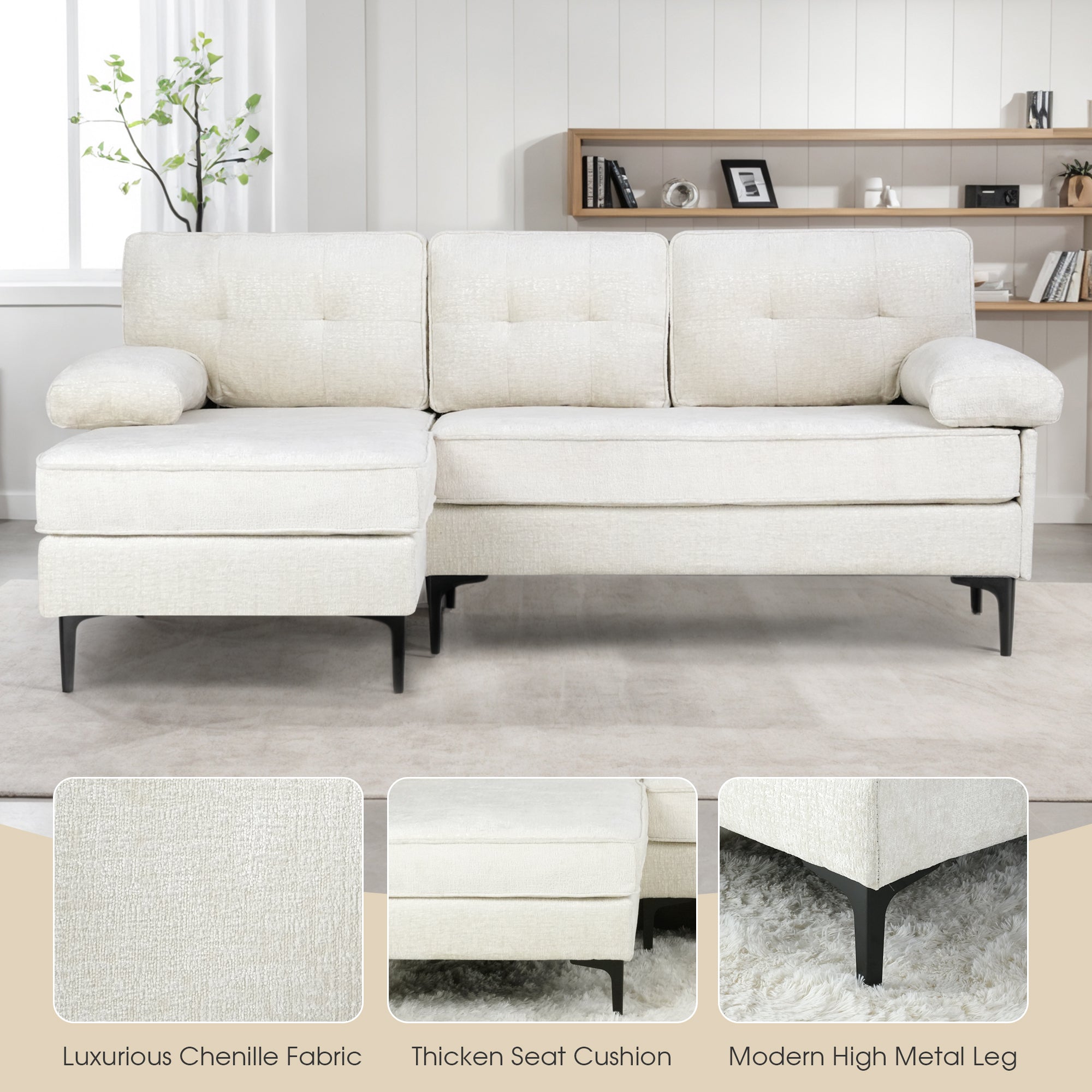 Advwin 3-Seater L-Shaped Sofa 82"