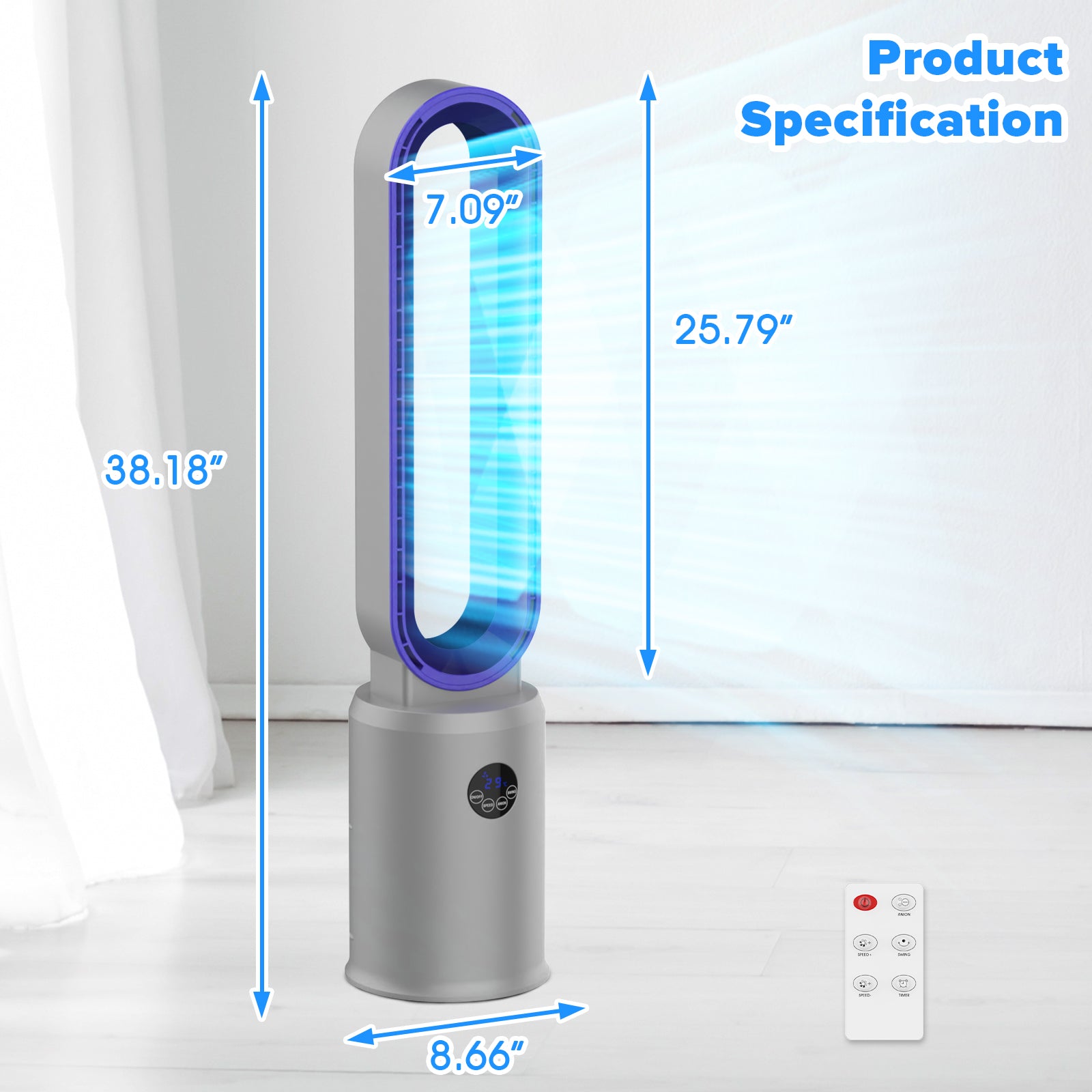 Advwin Bladeless Tower Fan with Remote Bladeless Fan Cooling Tower Fan