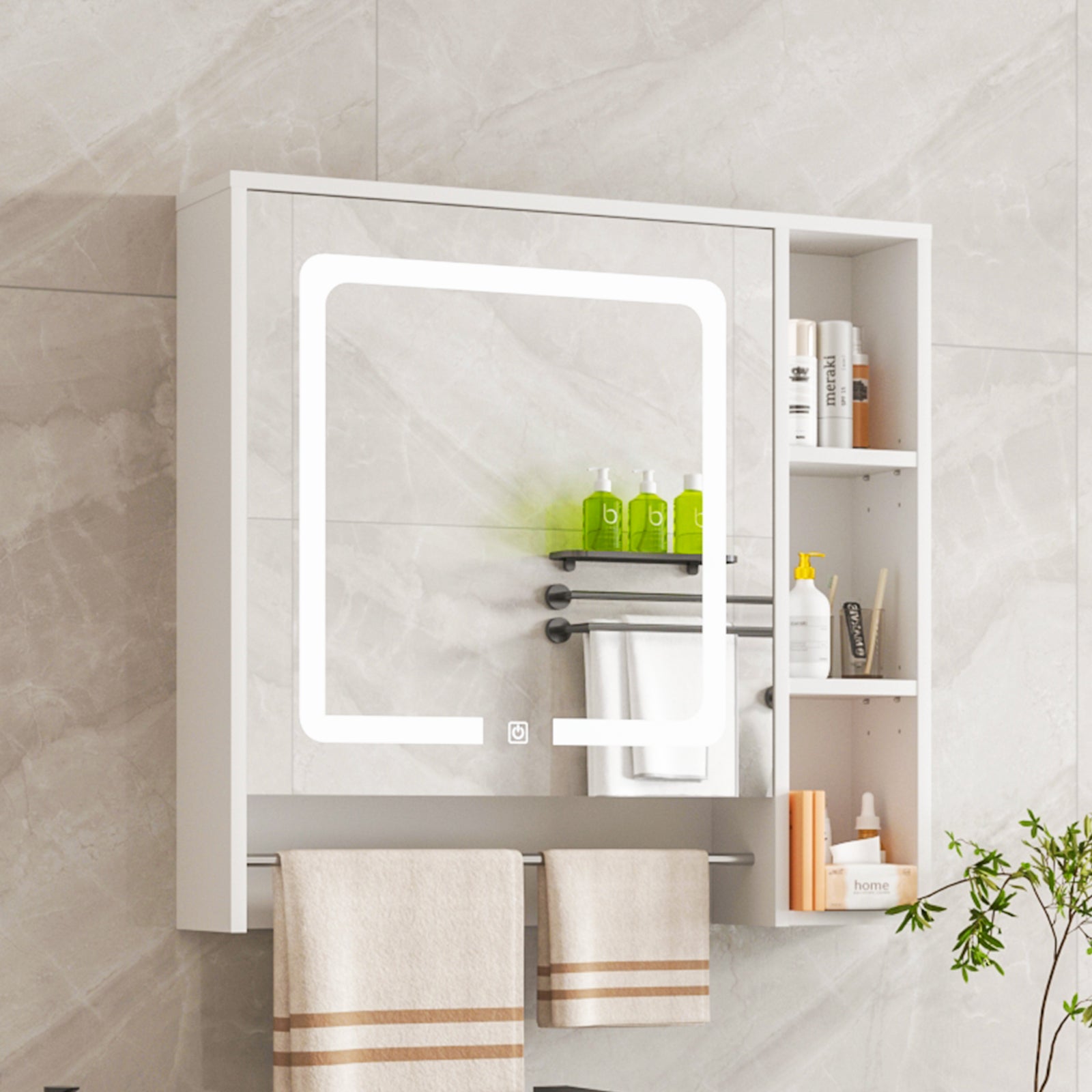 Advwin Mirror Cabinet with 3 Open Shelves