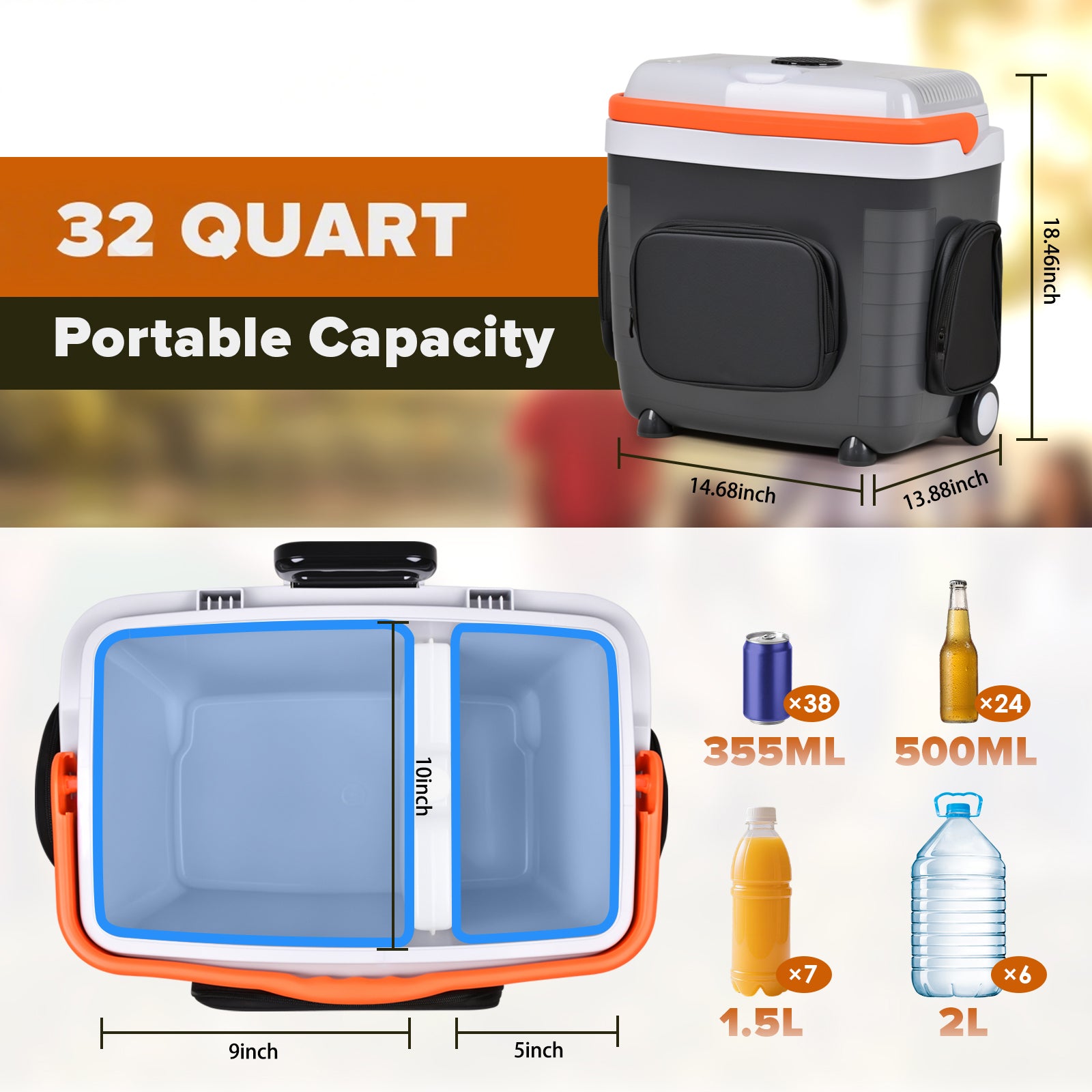 Advwin 30L Electric Car Cooler & Warmer with Pockets