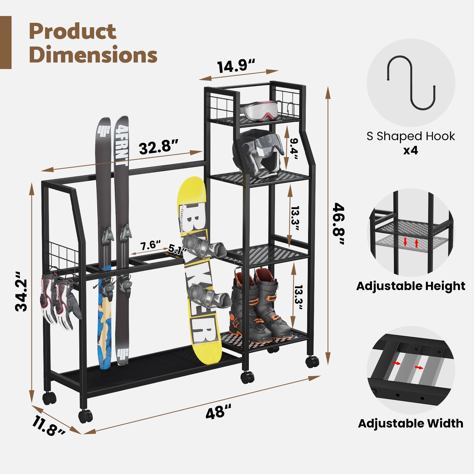 Advwin 4-Tier Freestanding Snowboard Rack